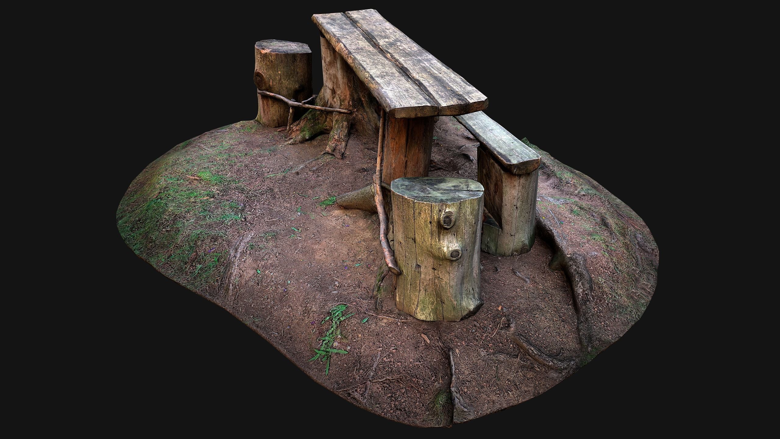 Wooden Table Bench Stump resting place in the Forest Low-poly 3D model_16