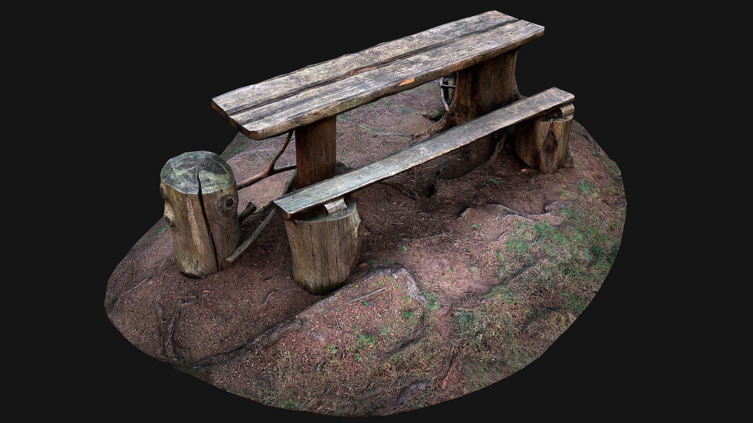 Wooden Table Bench Stump resting place in the Forest Low-poly 3D model_20