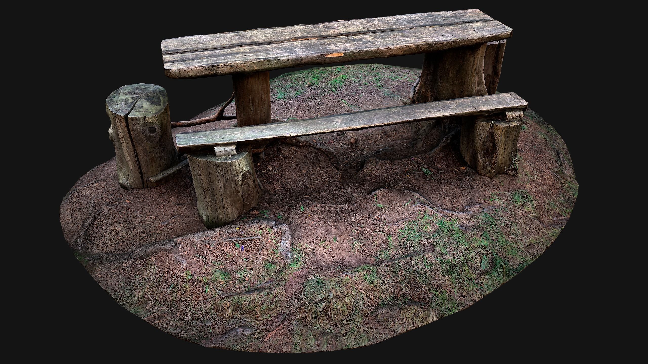 Wooden Table Bench Stump resting place in the Forest Low-poly 3D model_21