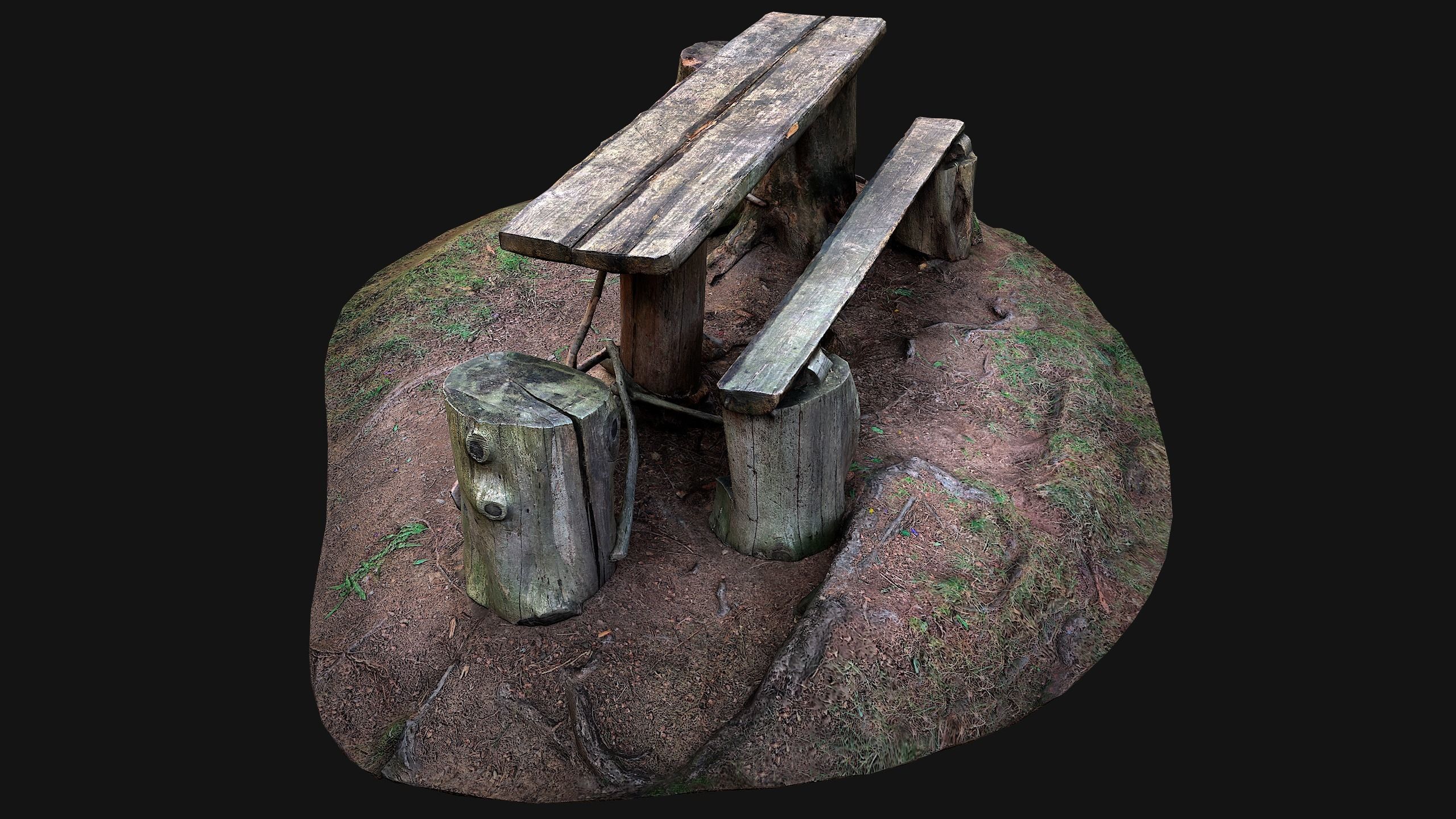 Wooden Table Bench Stump resting place in the Forest Low-poly 3D model_18