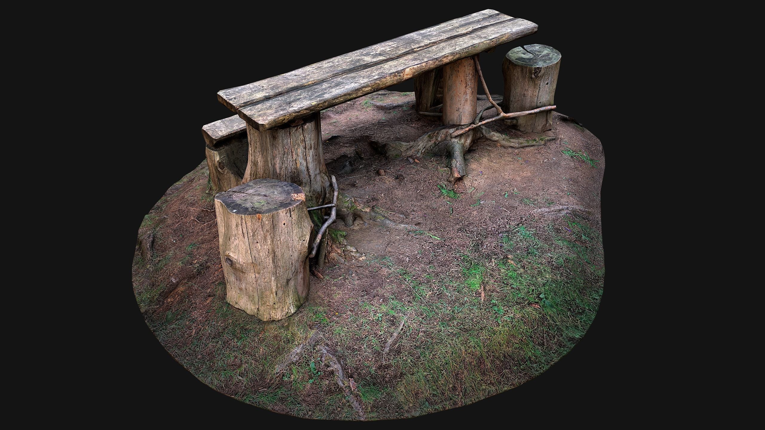 Wooden Table Bench Stump resting place in the Forest Low-poly 3D model_9