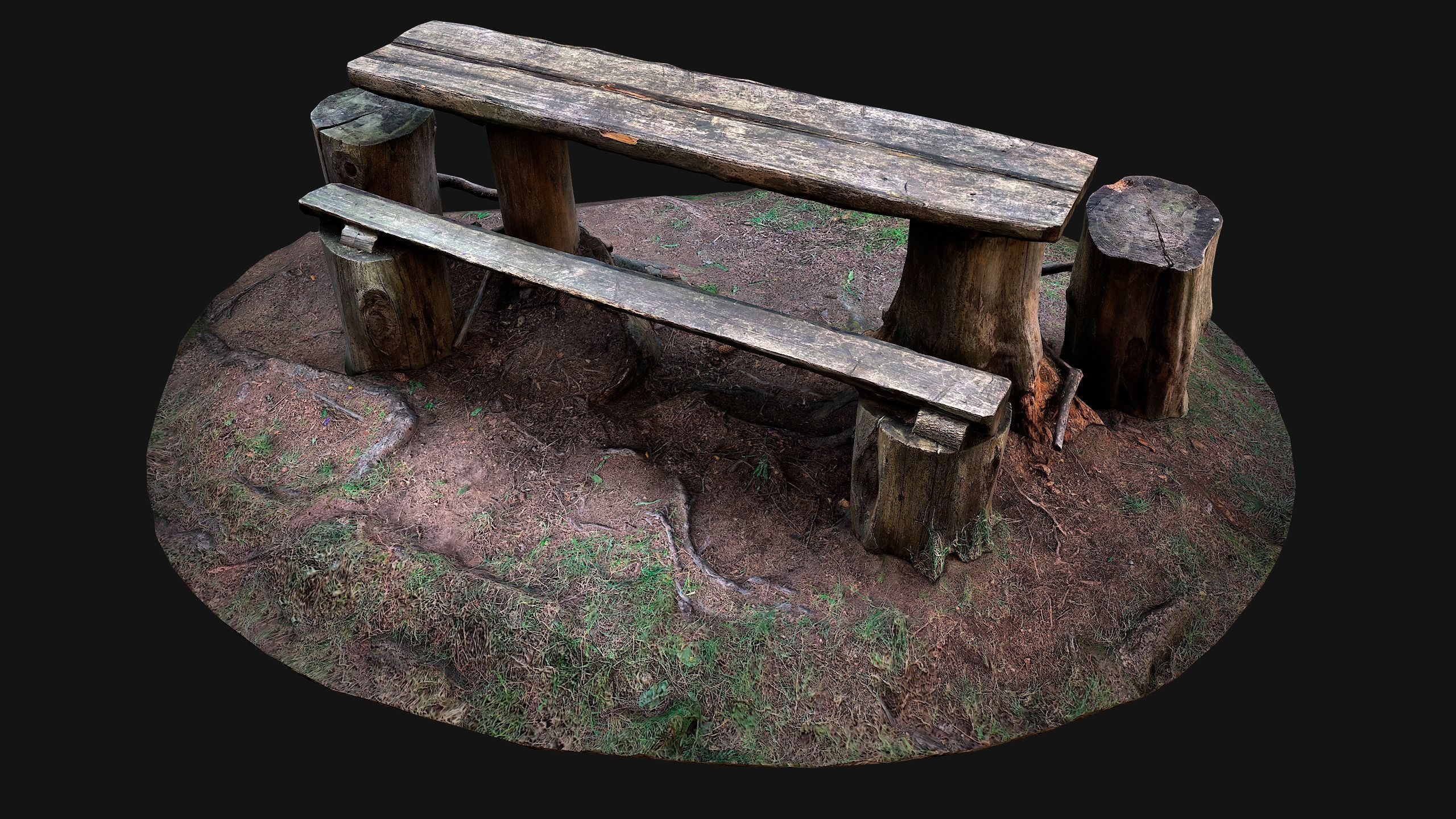 Wooden Table Bench Stump resting place in the Forest Low-poly 3D model_23