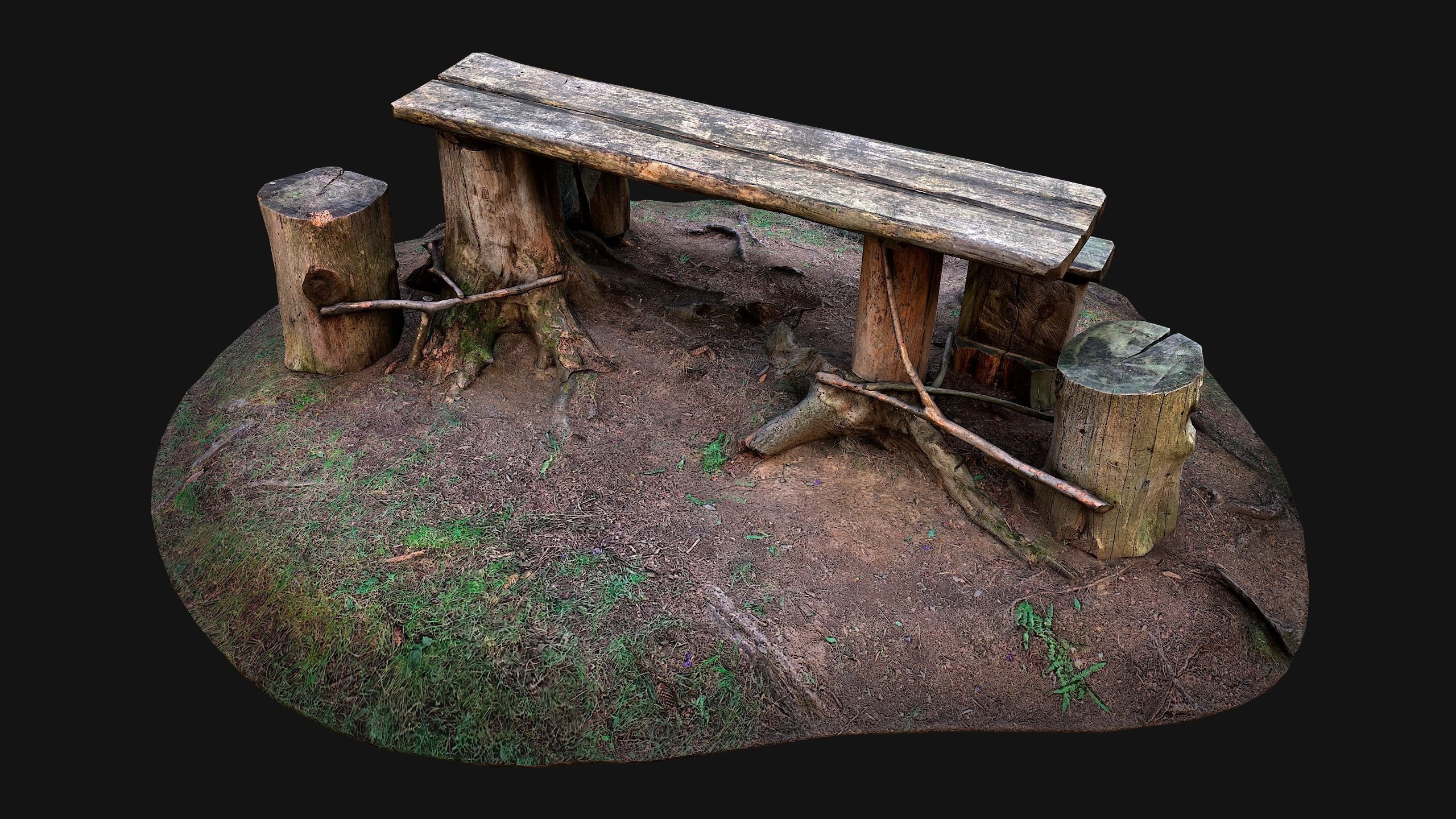 Wooden Table Bench Stump resting place in the Forest Low-poly 3D model_12