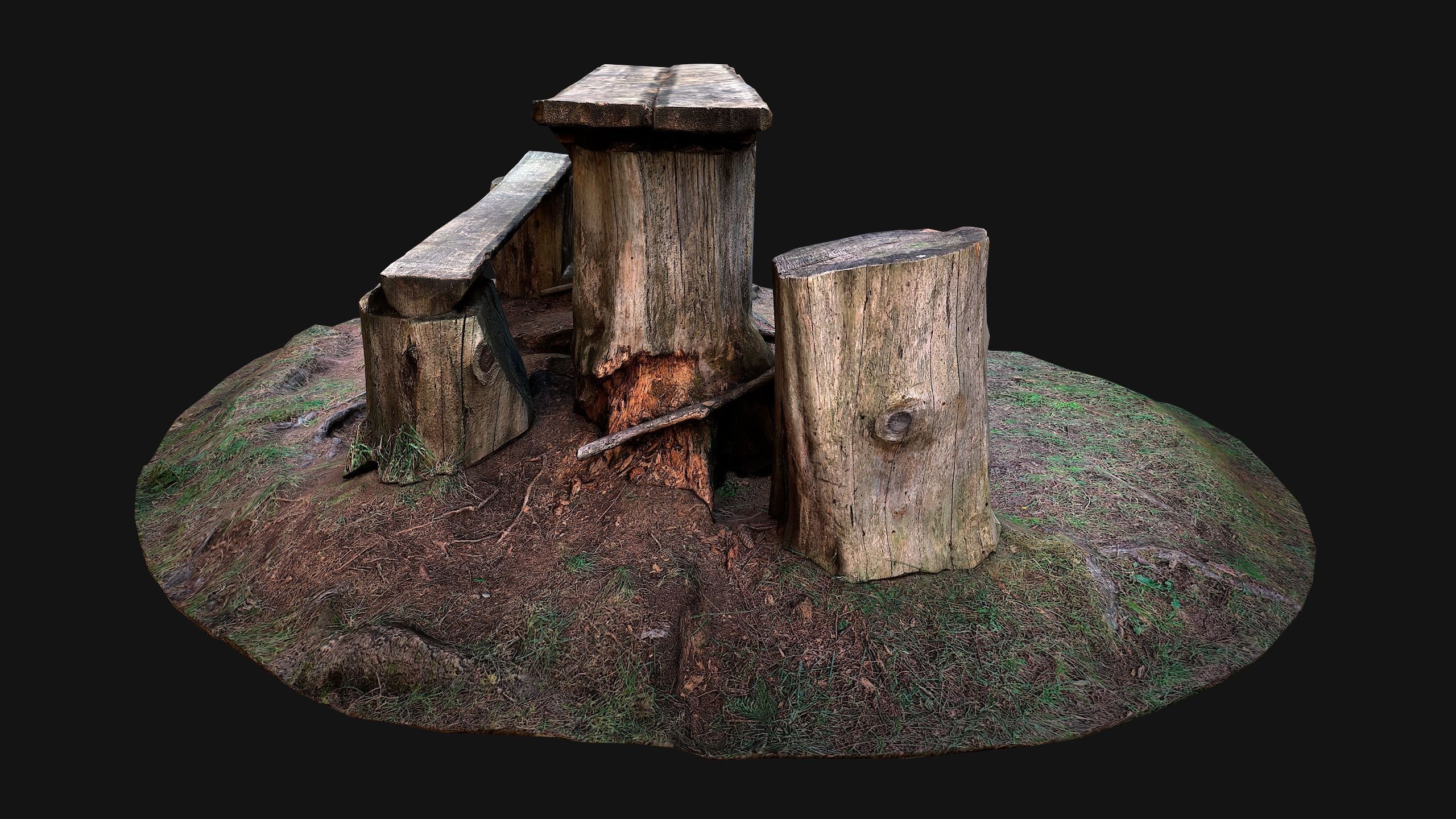 Wooden Table Bench Stump resting place in the Forest Low-poly 3D model_6