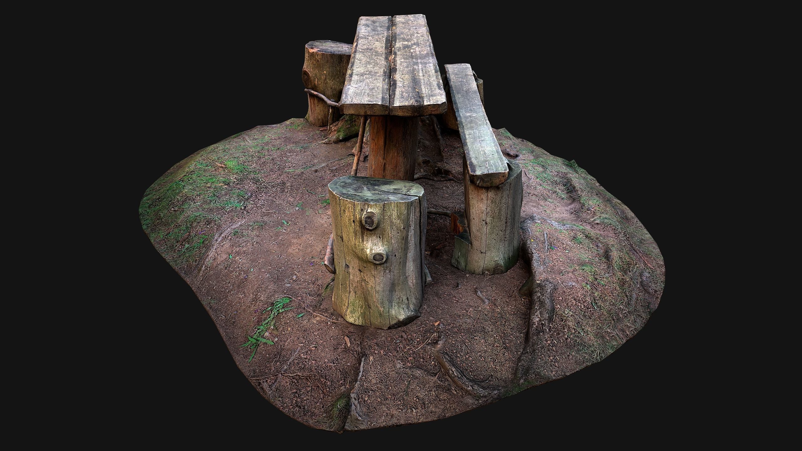 Wooden Table Bench Stump resting place in the Forest Low-poly 3D model_17