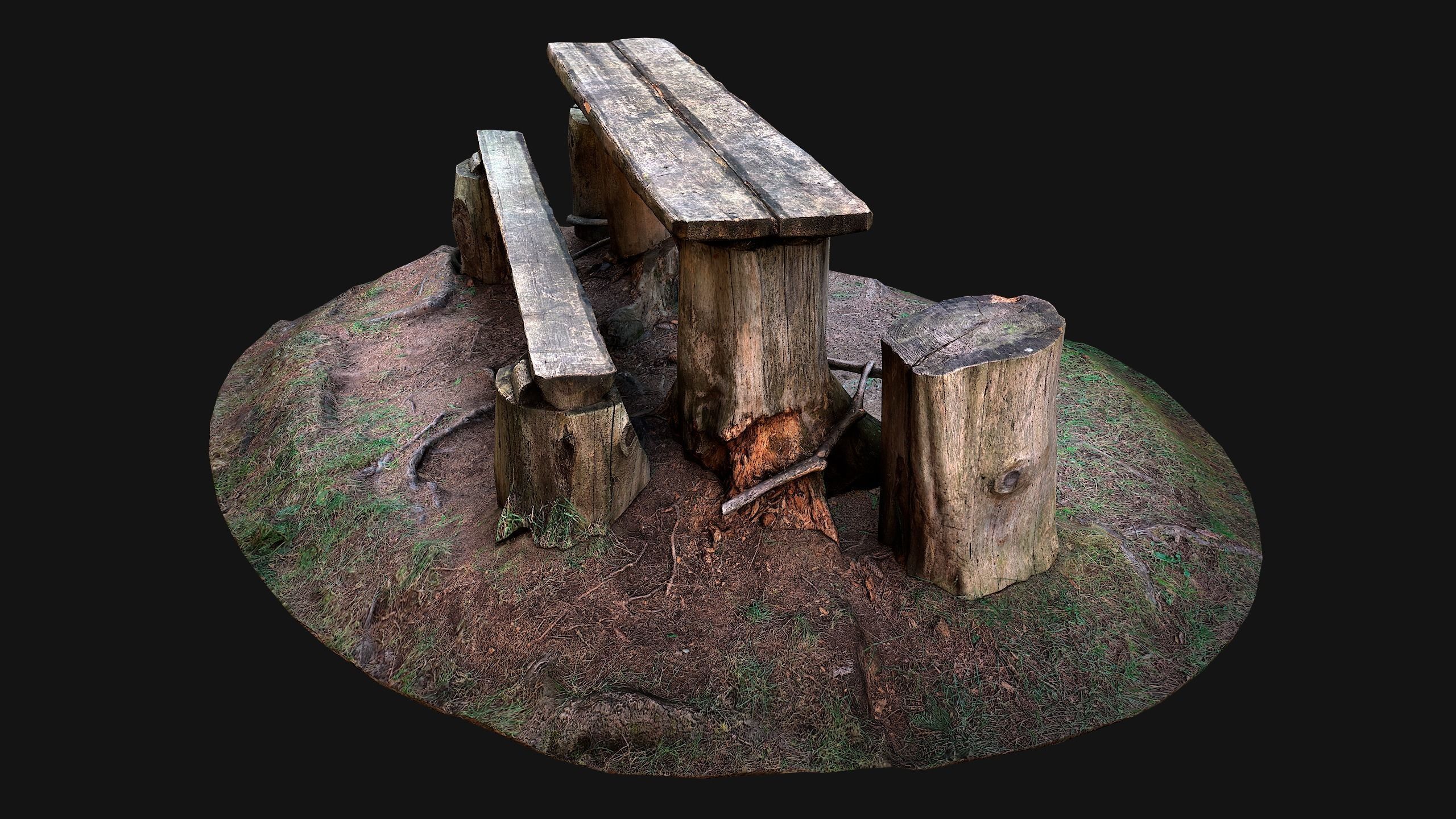 Wooden Table Bench Stump resting place in the Forest Low-poly 3D model_5