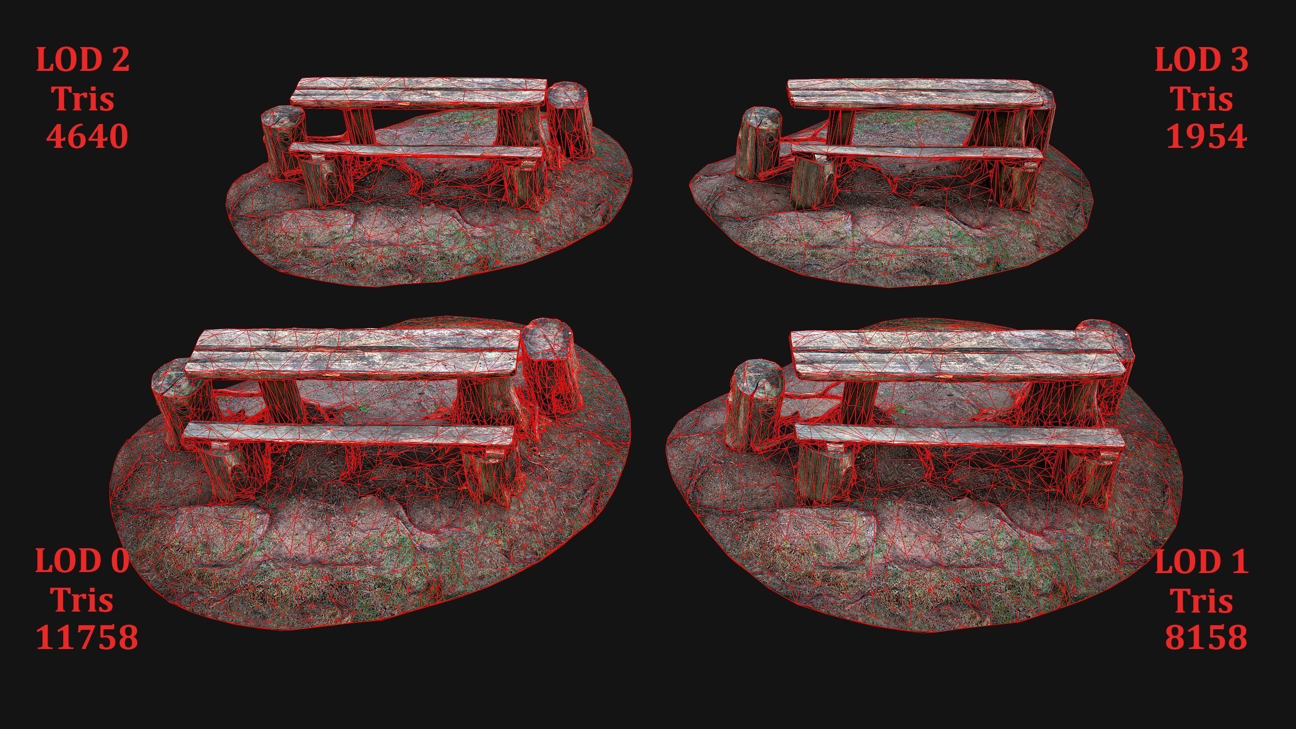 Wooden Table Bench Stump resting place in the Forest Low-poly 3D model_2