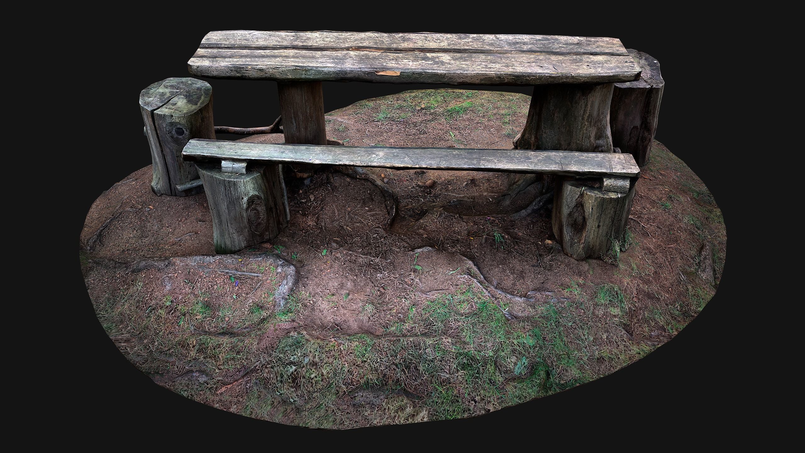 Wooden Table Bench Stump resting place in the Forest Low-poly 3D model_22