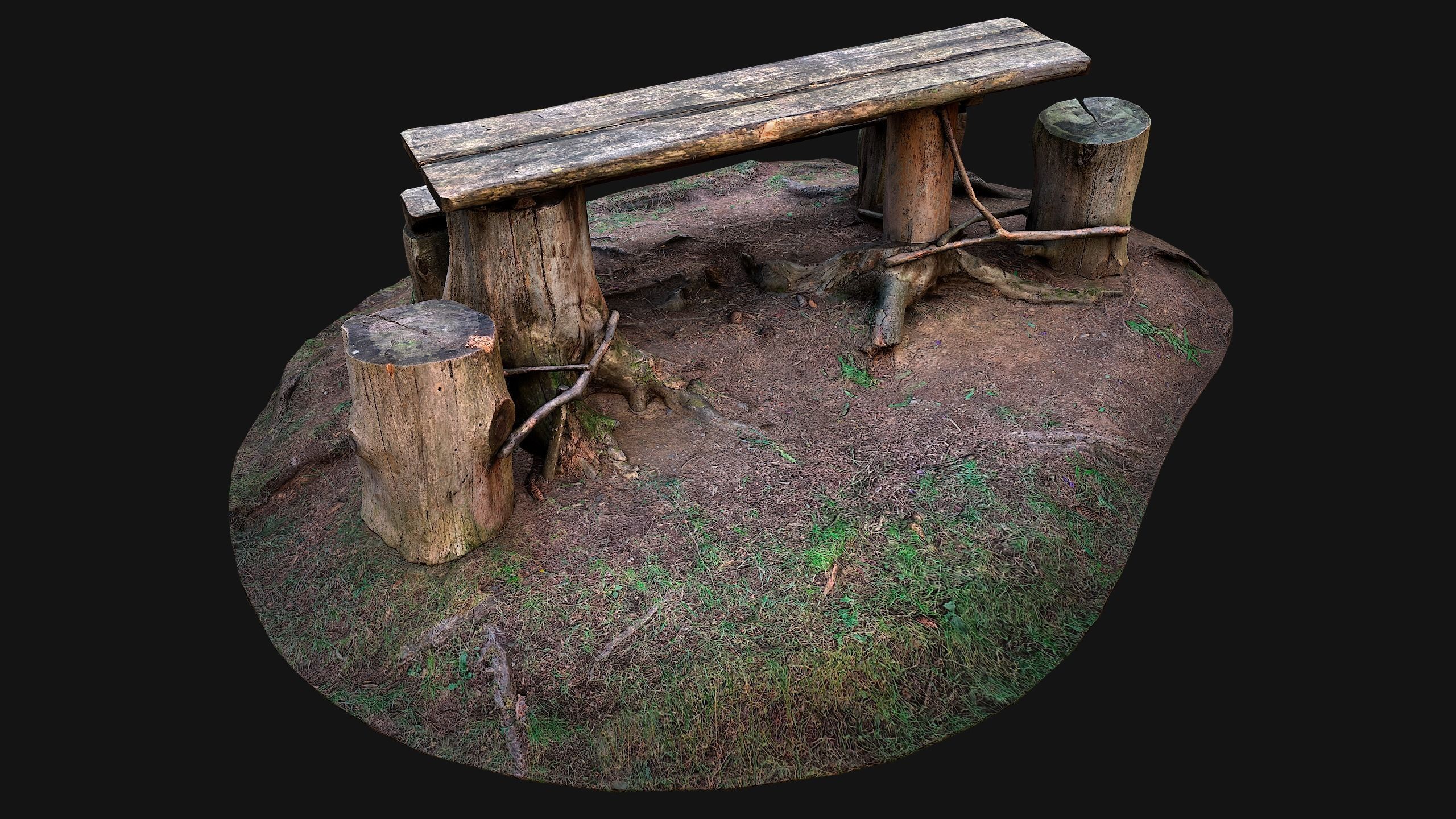 Wooden Table Bench Stump resting place in the Forest Low-poly 3D model_10