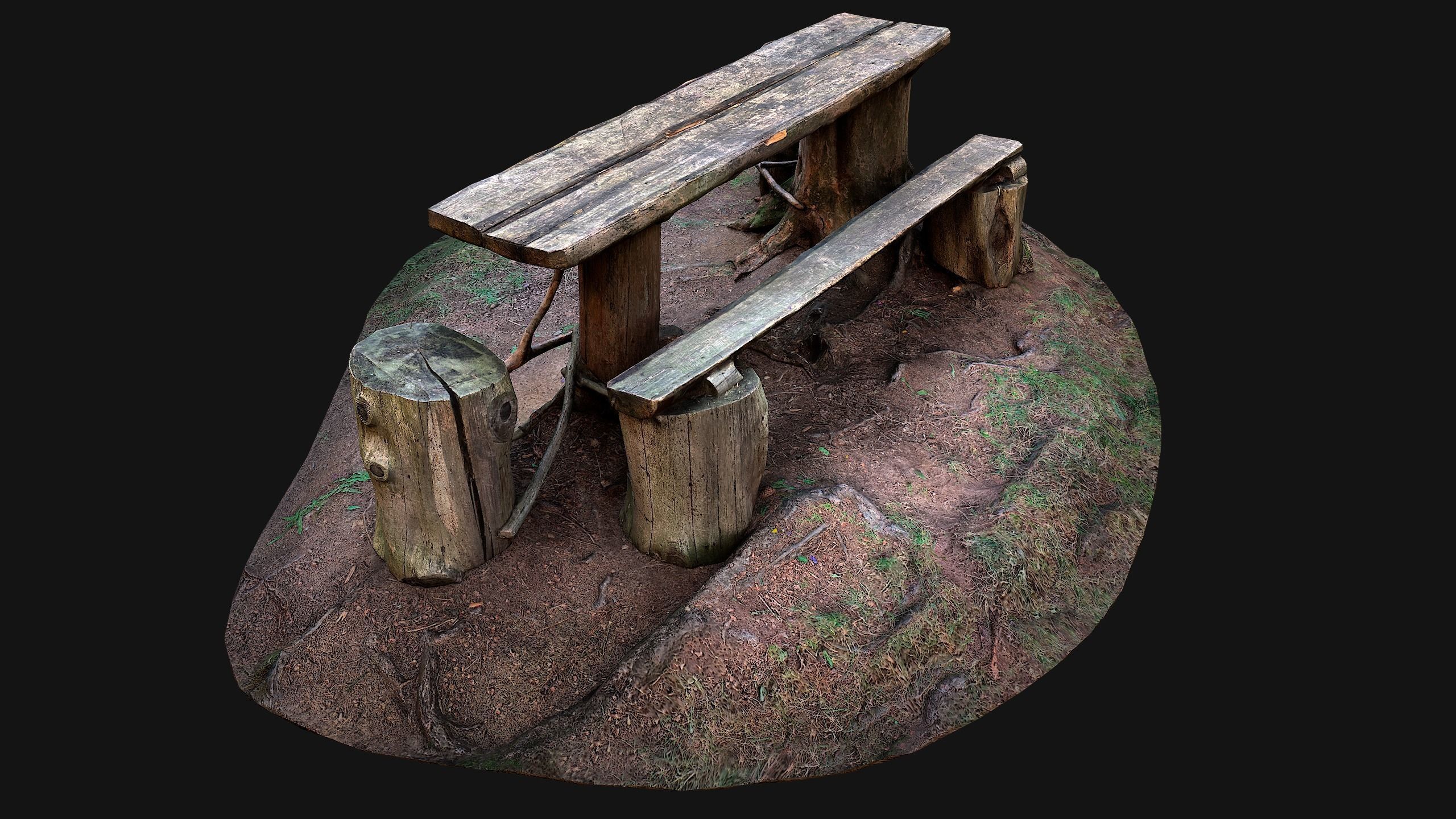 Wooden Table Bench Stump resting place in the Forest Low-poly 3D model_19