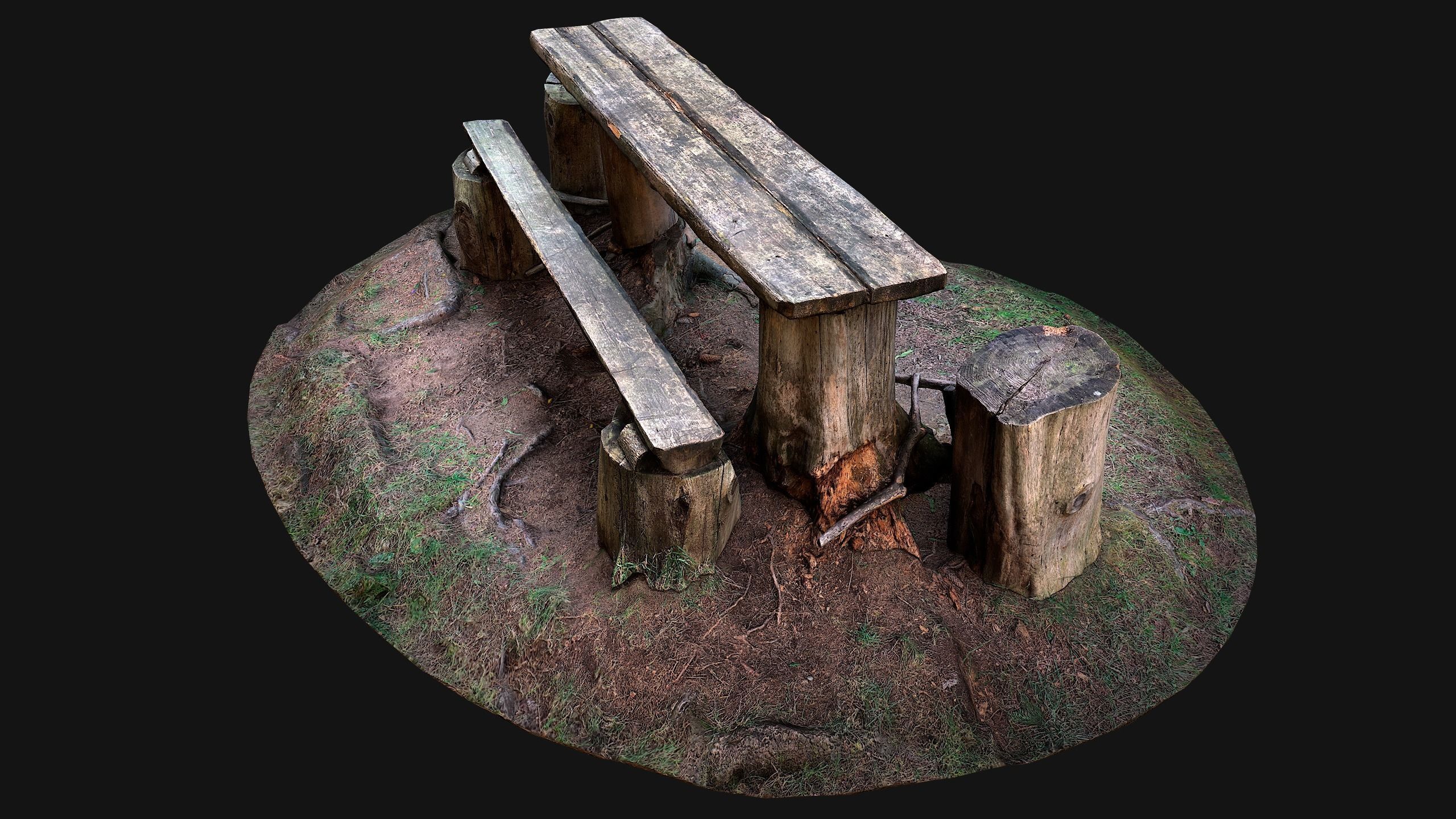 Wooden Table Bench Stump resting place in the Forest Low-poly 3D model_4