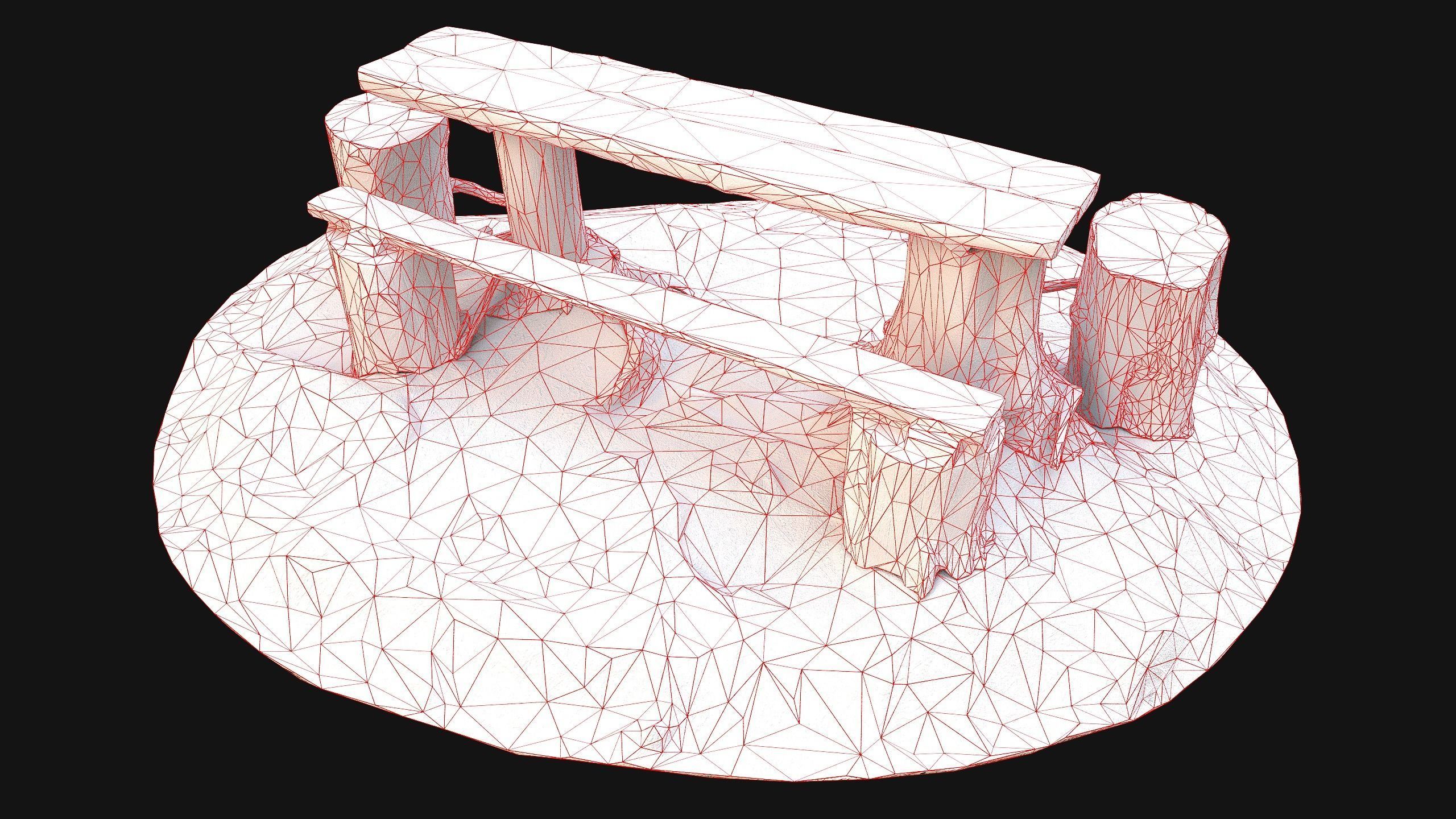 Wooden Table Bench Stump resting place in the Forest Low-poly 3D model_25