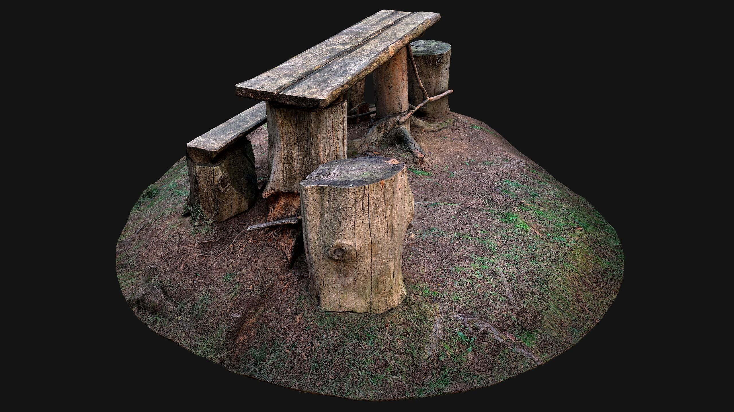 Wooden Table Bench Stump resting place in the Forest Low-poly 3D model_7