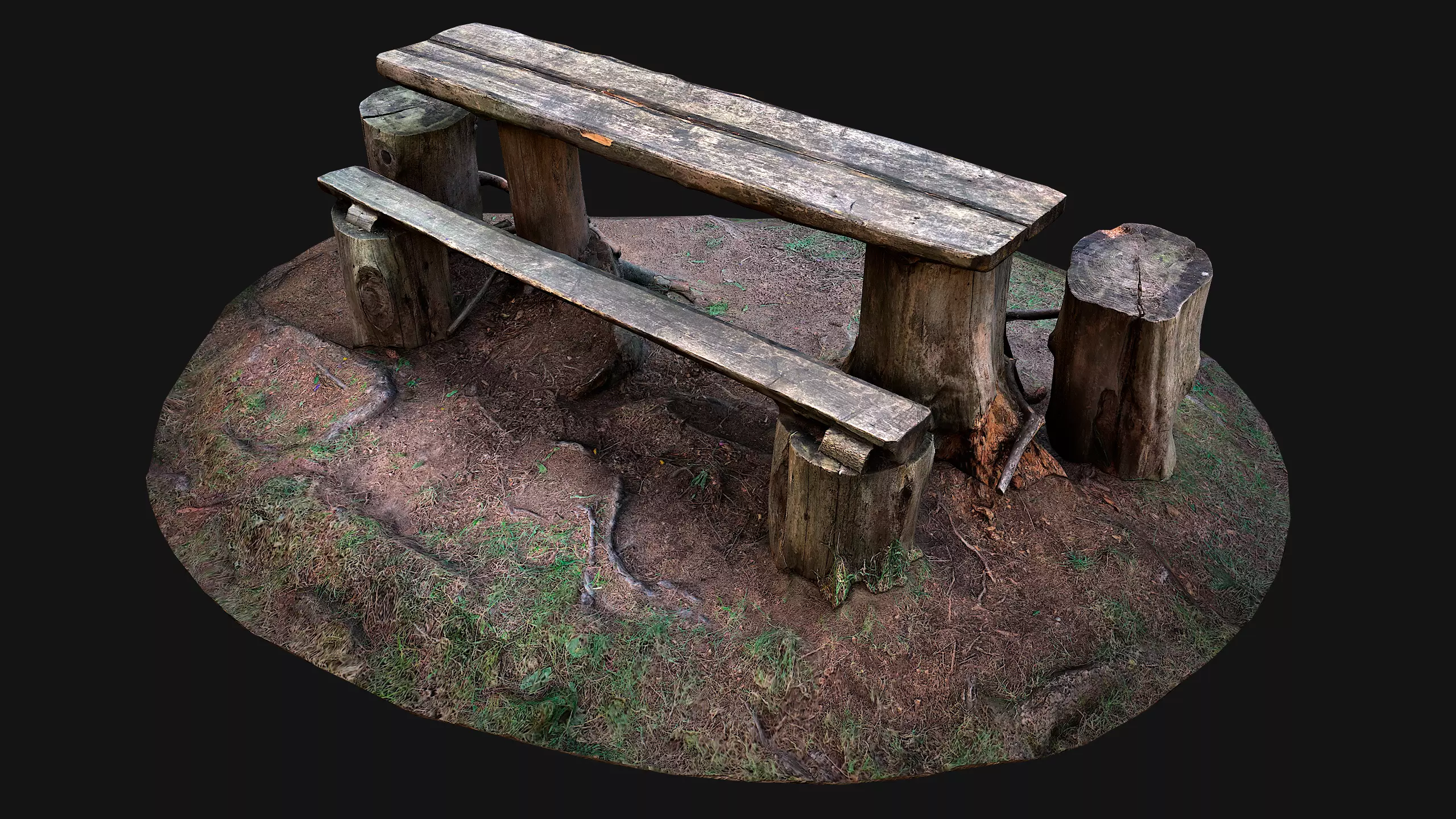 Wooden Table Bench Stump resting place in the Forest Low-poly 3D model_0