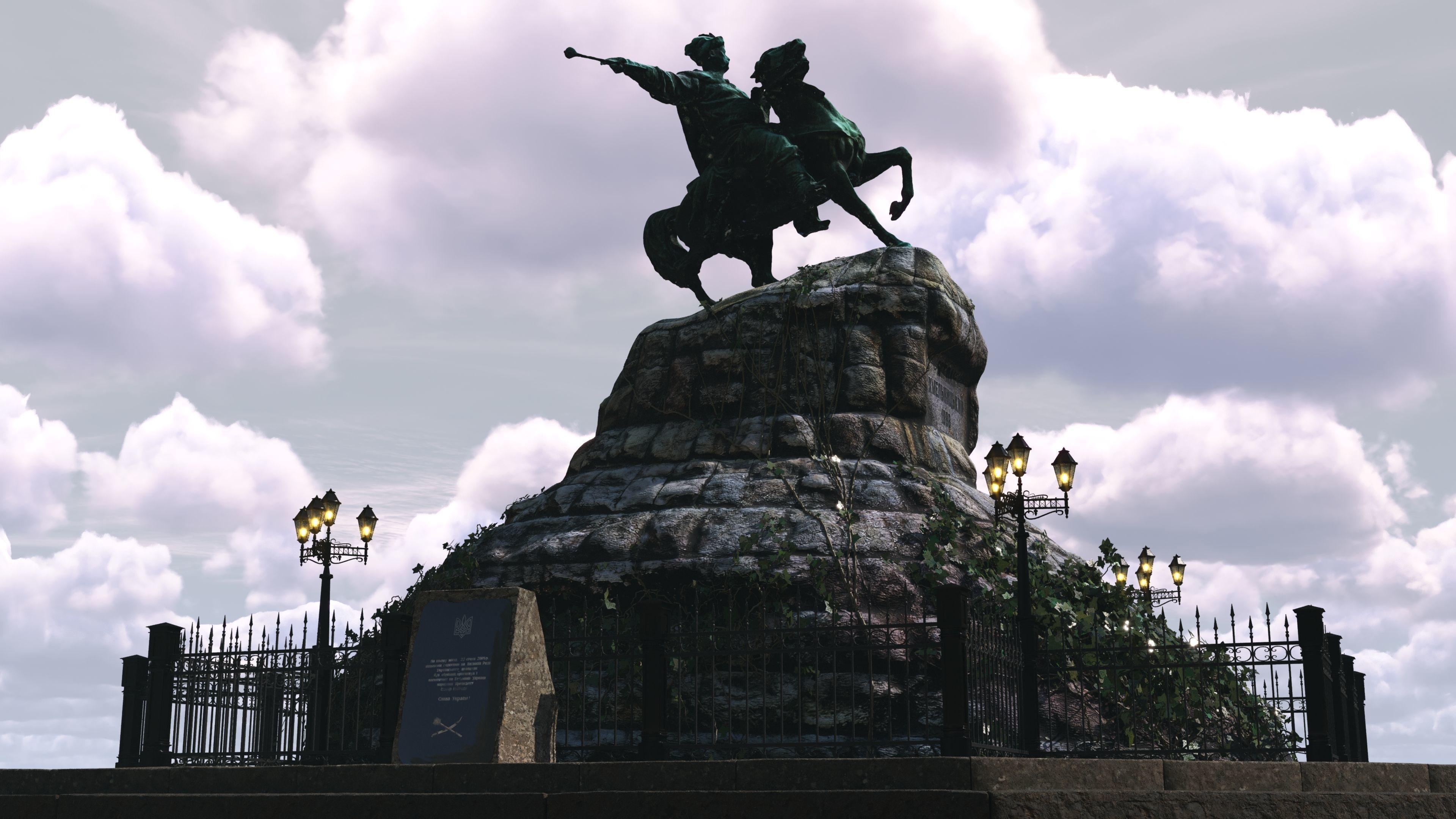 Bohdan Khmelnytsky Monument Kyiv Low-poly 3D model_2