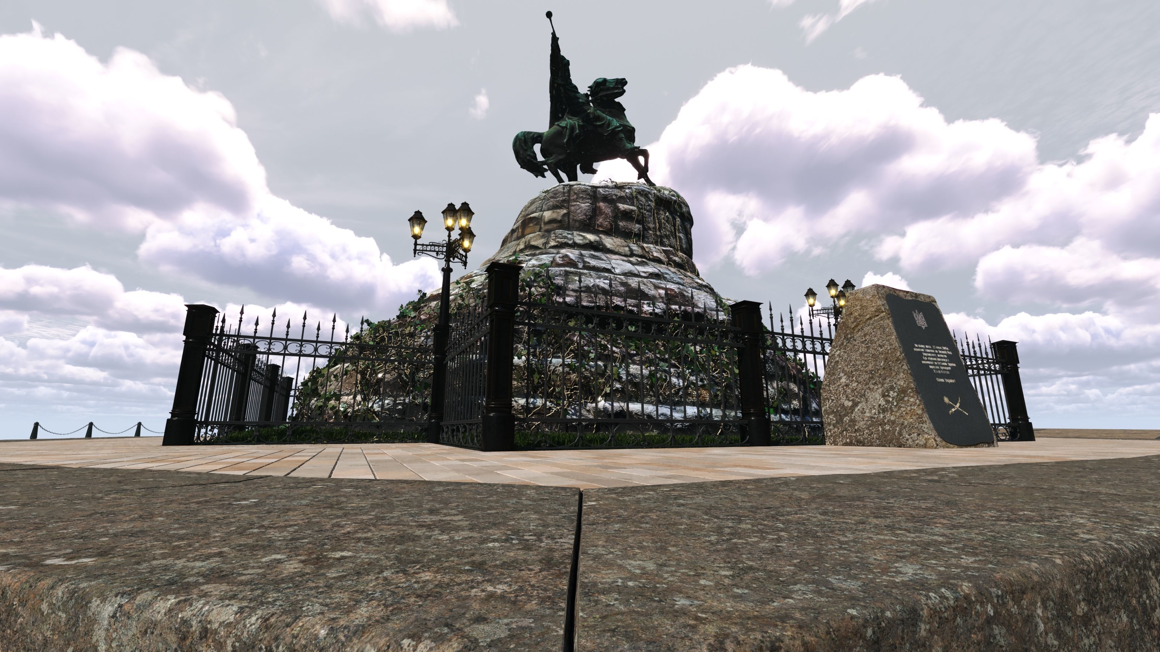 Bohdan Khmelnytsky Monument Kyiv Low-poly 3D model_5