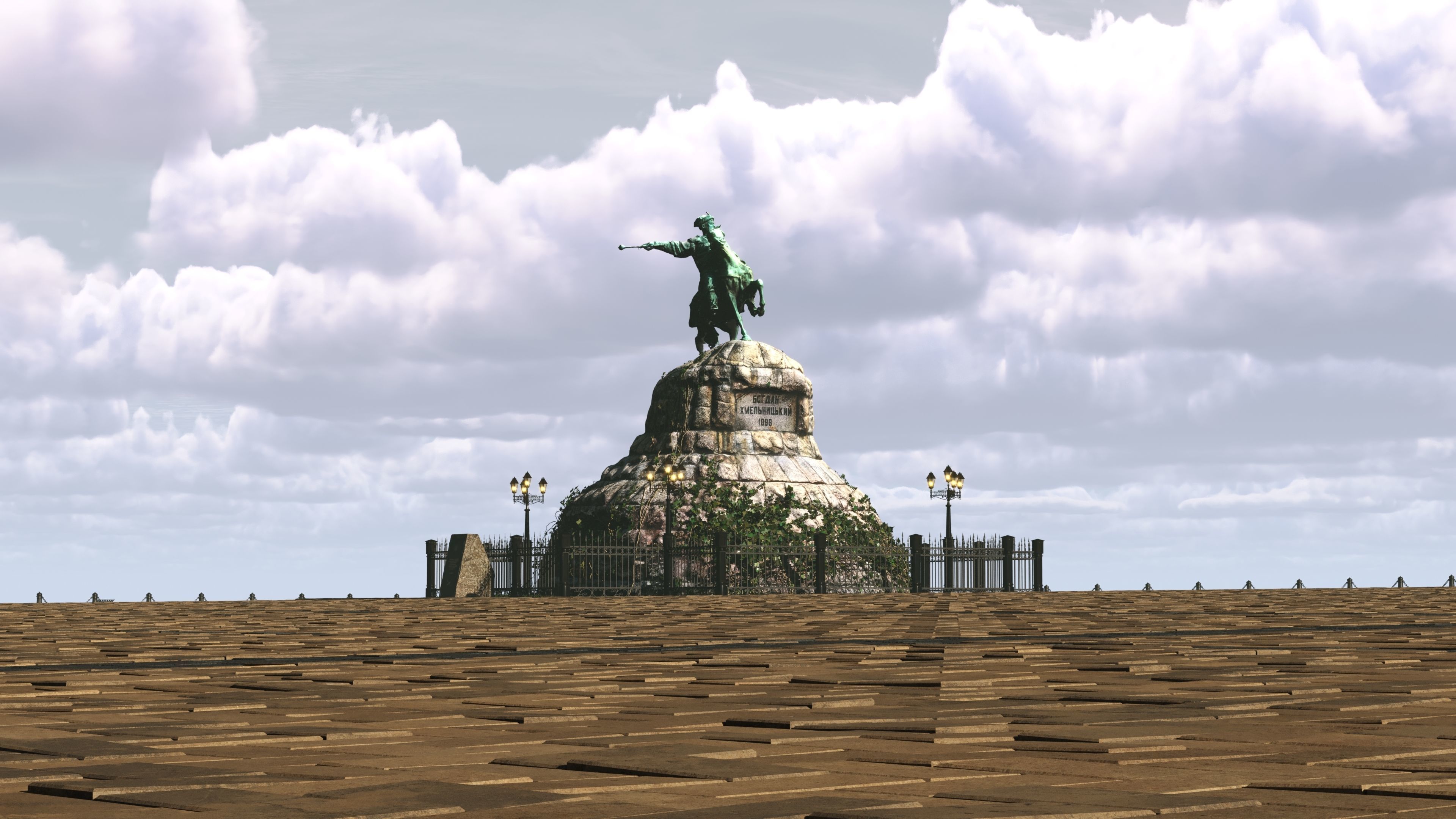 Bohdan Khmelnytsky Monument Kyiv Low-poly 3D model_3