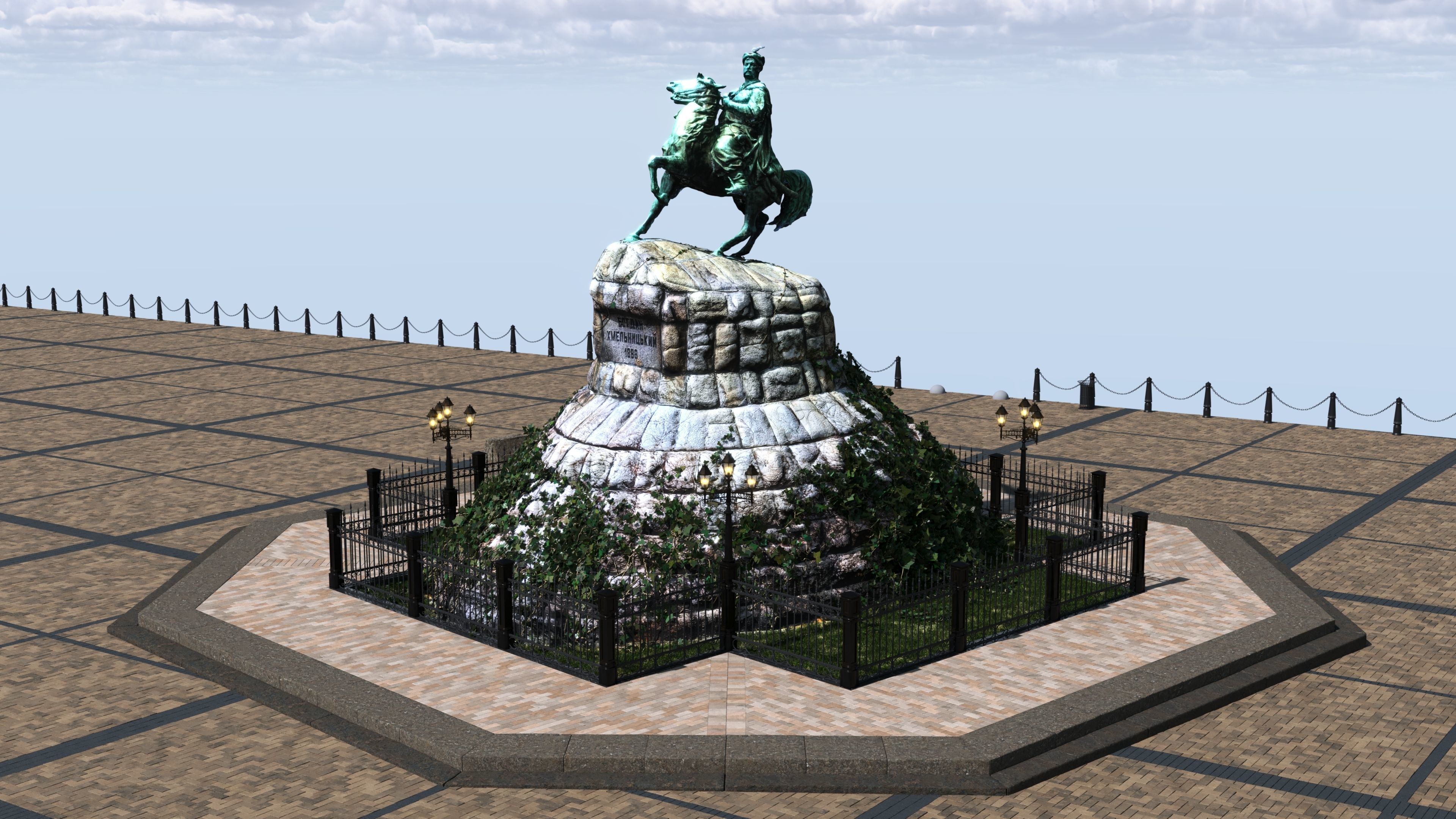 Bohdan Khmelnytsky Monument Kyiv Low-poly 3D model_20