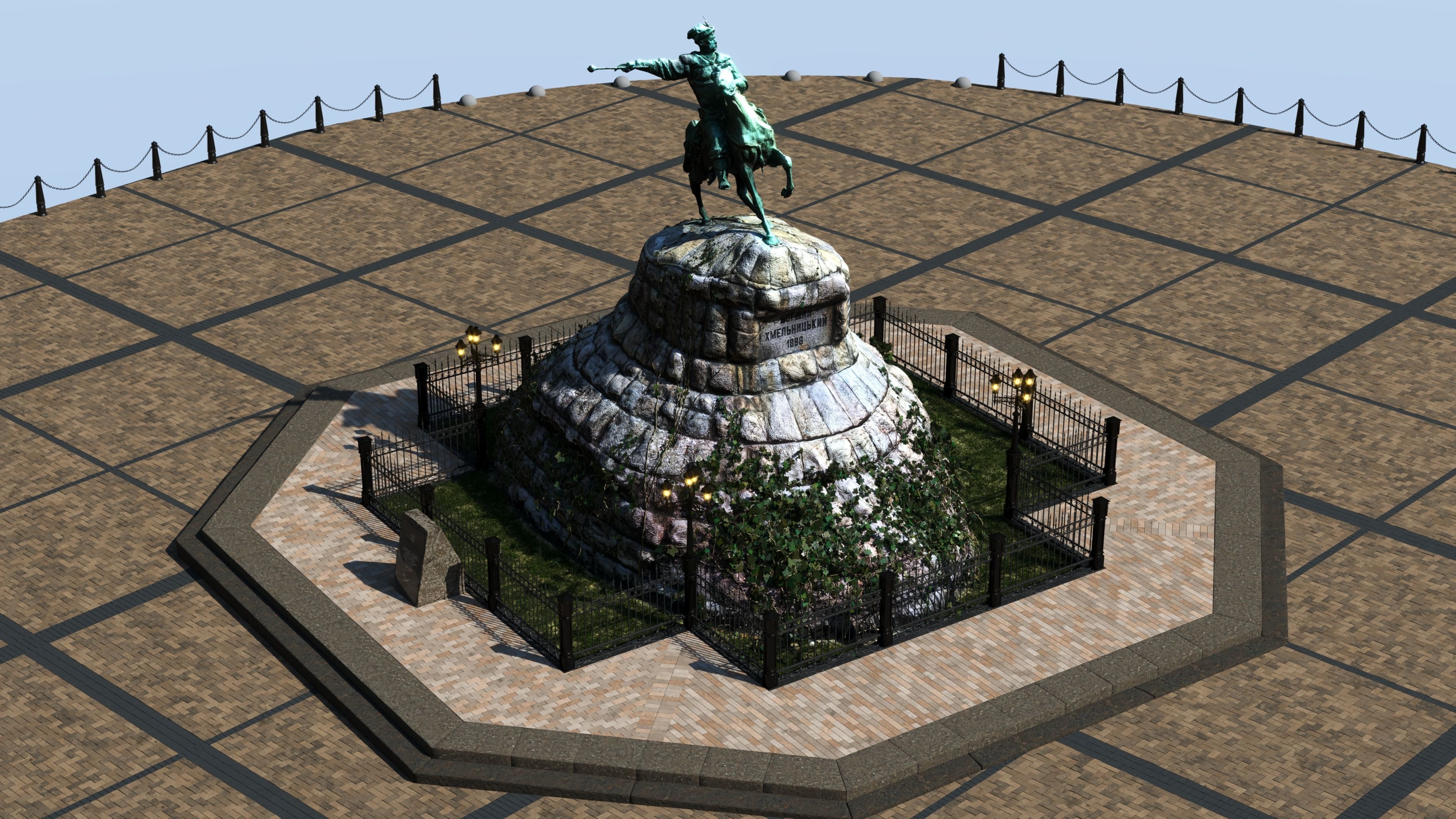 Bohdan Khmelnytsky Monument Kyiv Low-poly 3D model_6