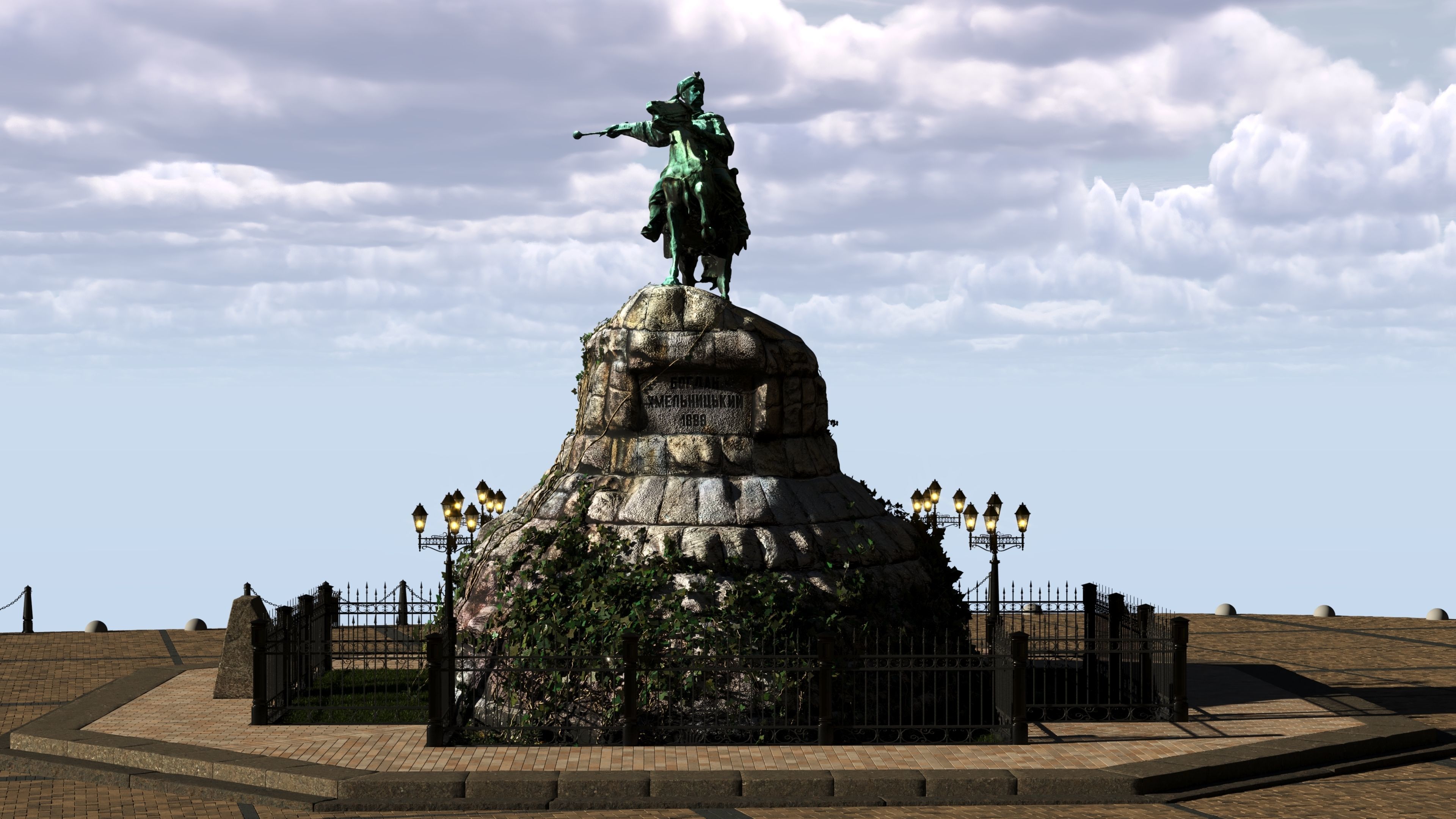 Bohdan Khmelnytsky Monument Kyiv Low-poly 3D model_17