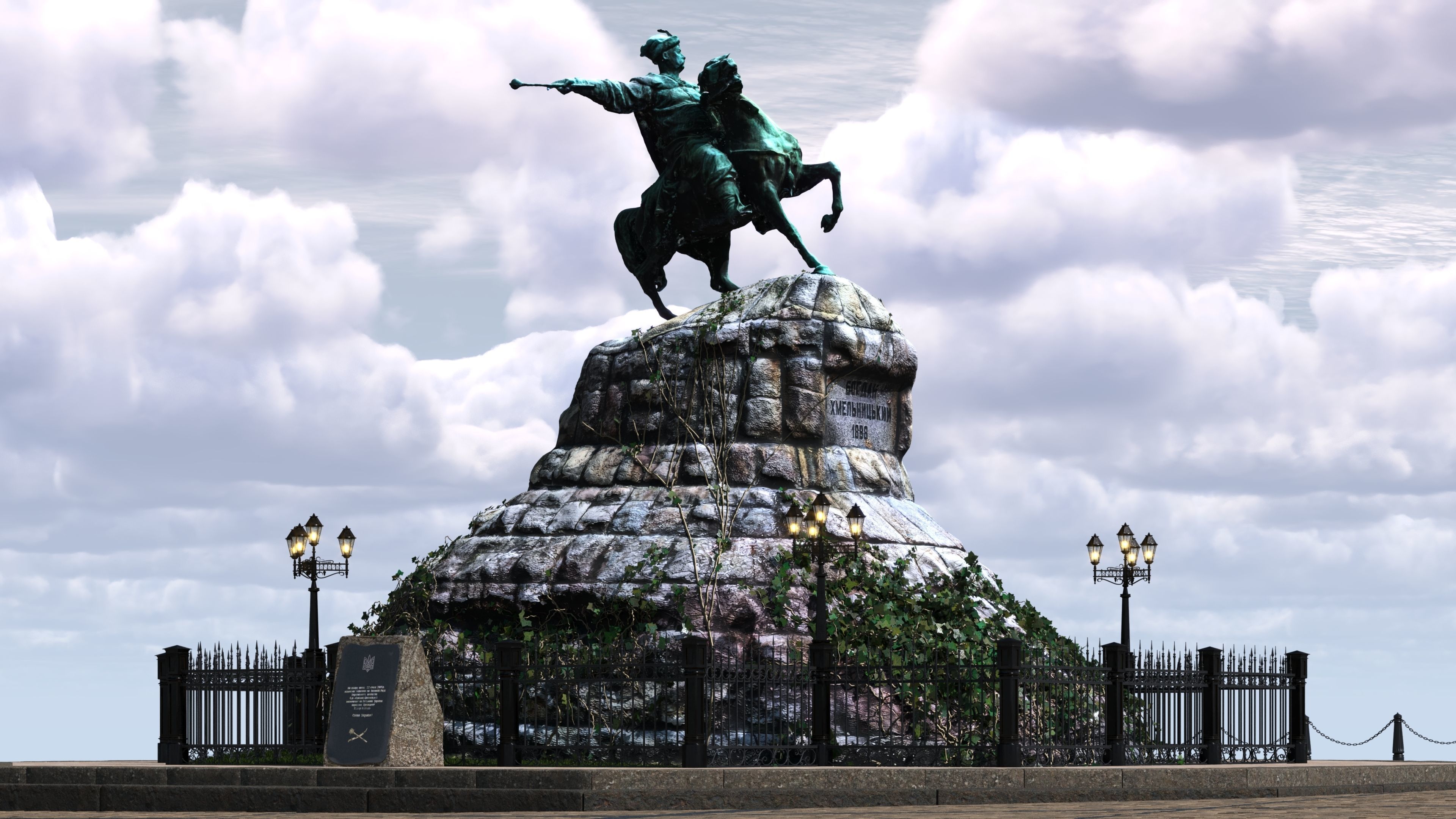 Bohdan Khmelnytsky Monument Kyiv Low-poly 3D model_15