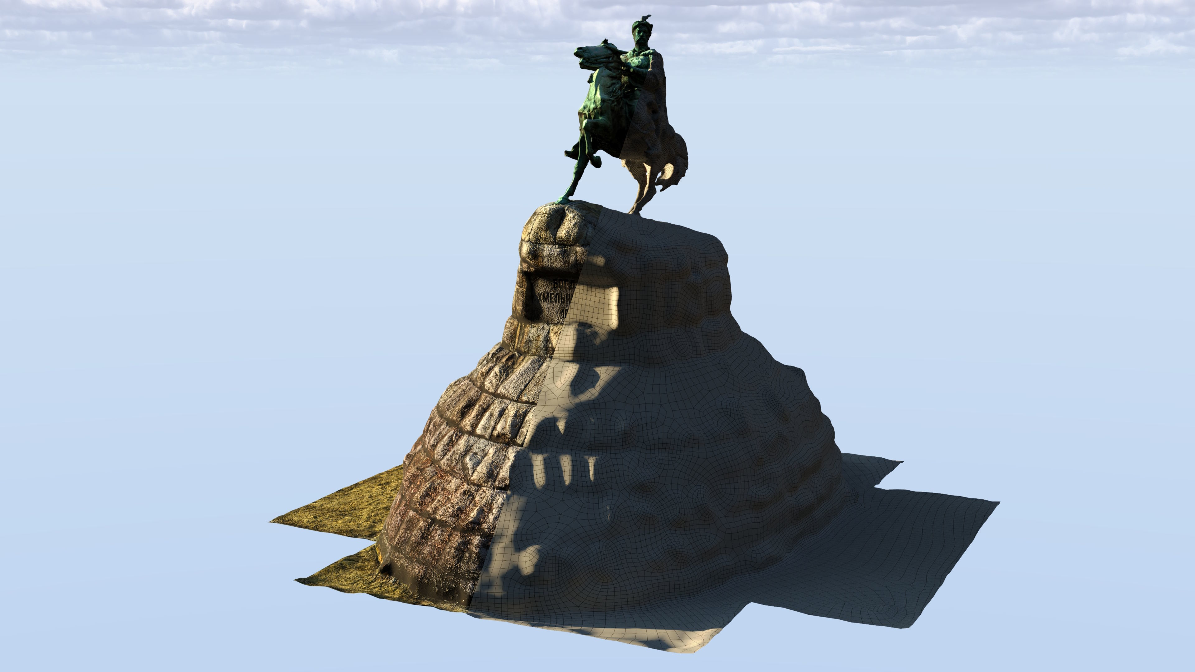 Bohdan Khmelnytsky Monument Kyiv Low-poly 3D model_11