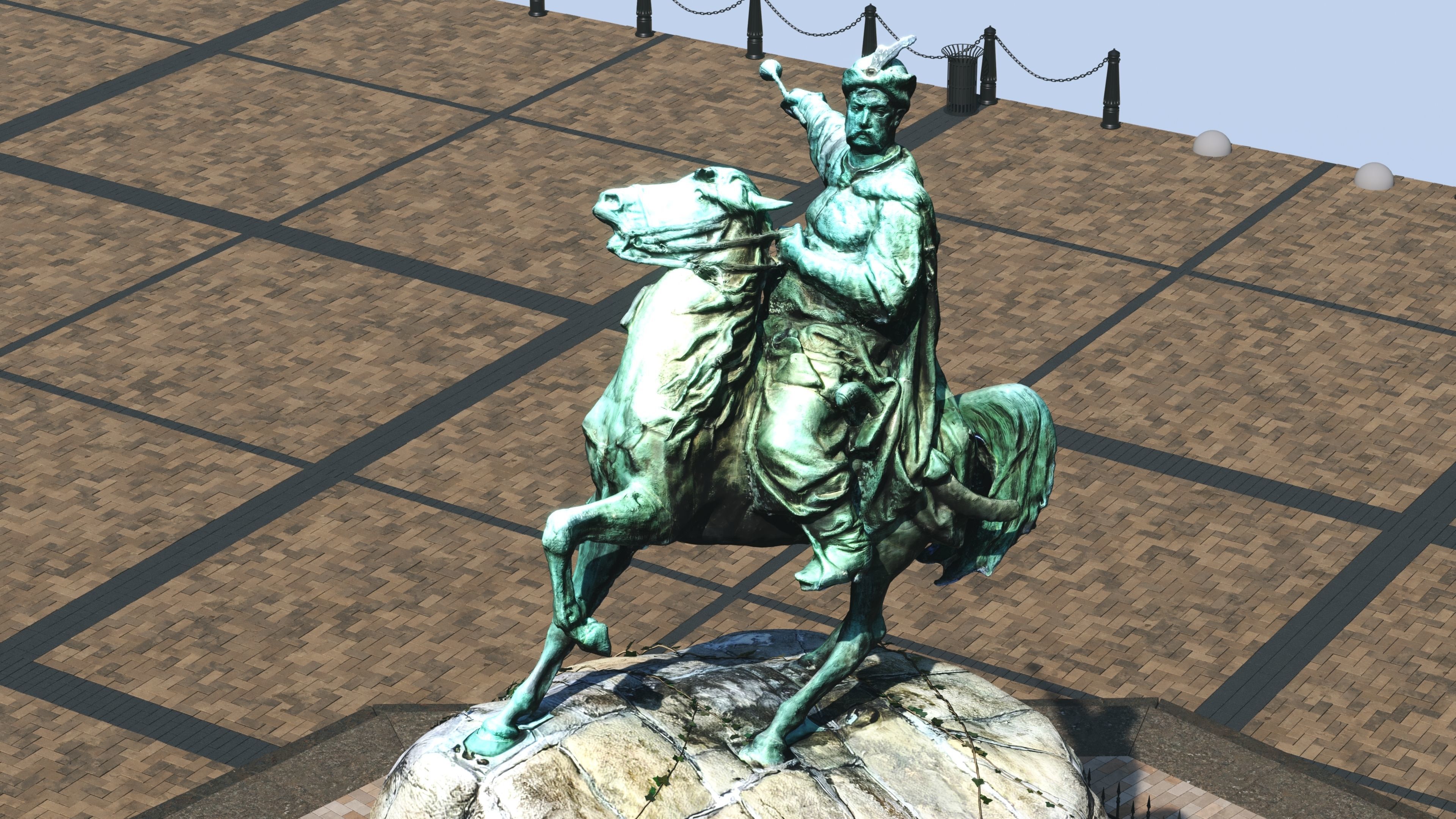 Bohdan Khmelnytsky Monument Kyiv Low-poly 3D model_7