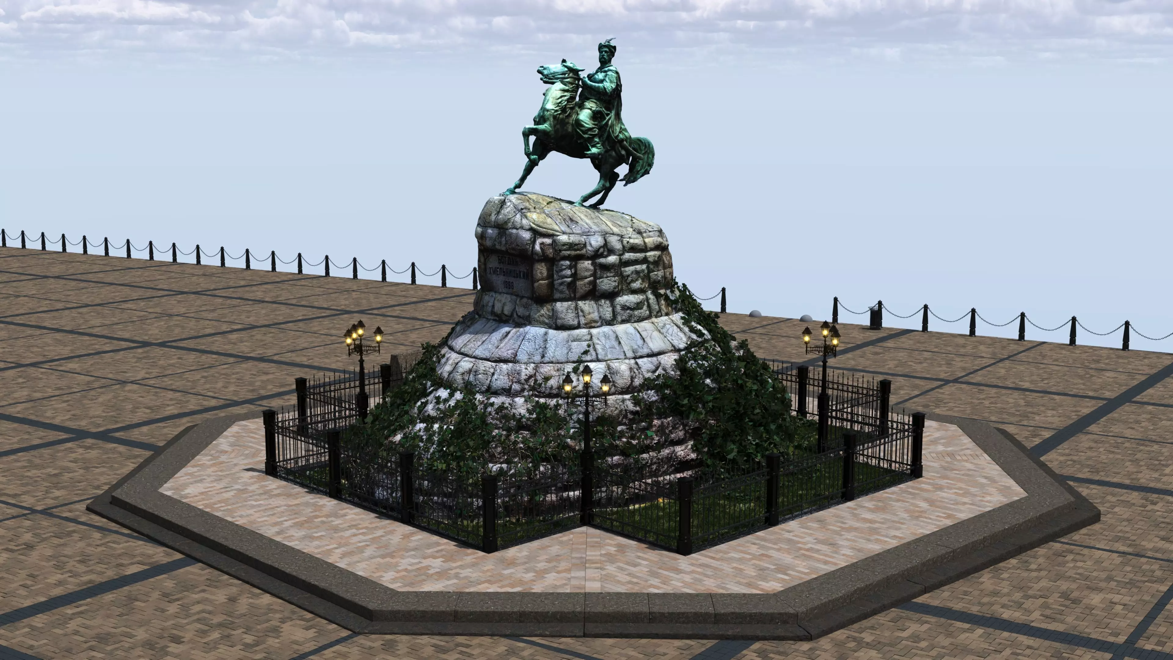 Bohdan Khmelnytsky Monument Kyiv Low-poly 3D model_0