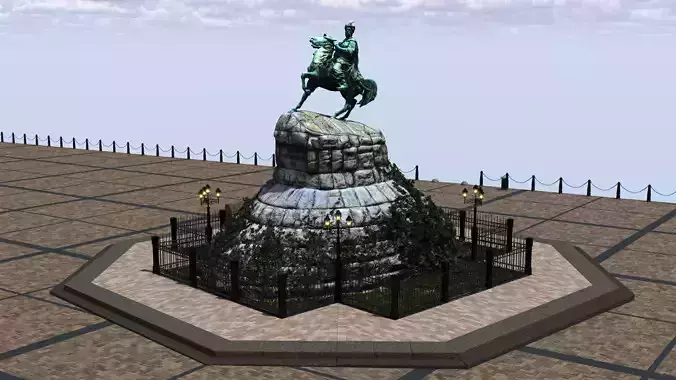Bohdan Khmelnytsky Monument Kyiv  Low-poly 3D model