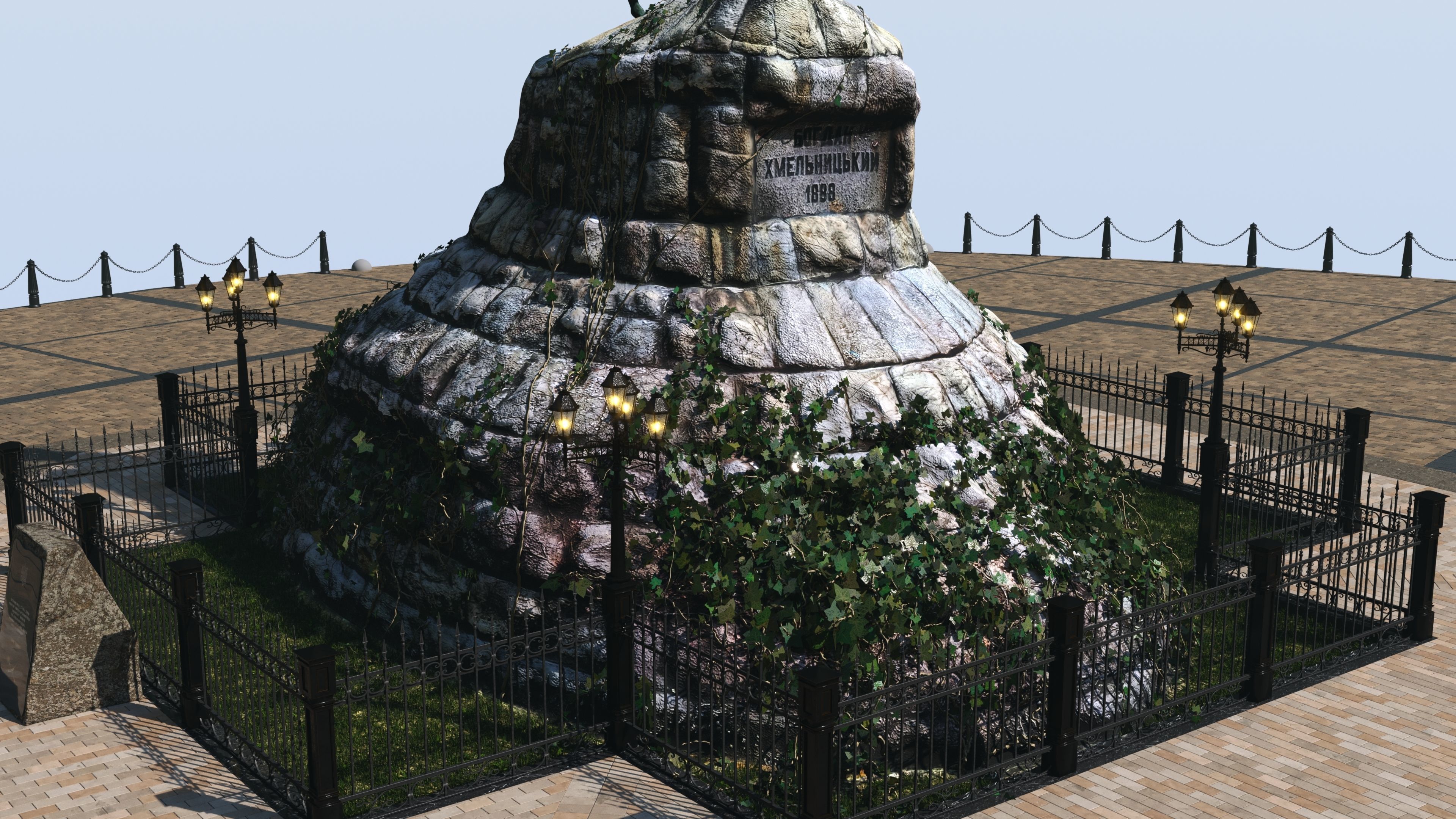 Bohdan Khmelnytsky Monument Kyiv Low-poly 3D model_4
