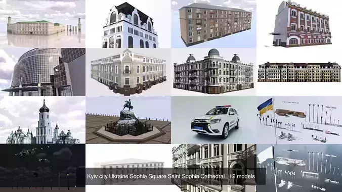 Kyiv city Ukraine Sophia Square Saint Sophia Cathedral 3D Model Pack 2