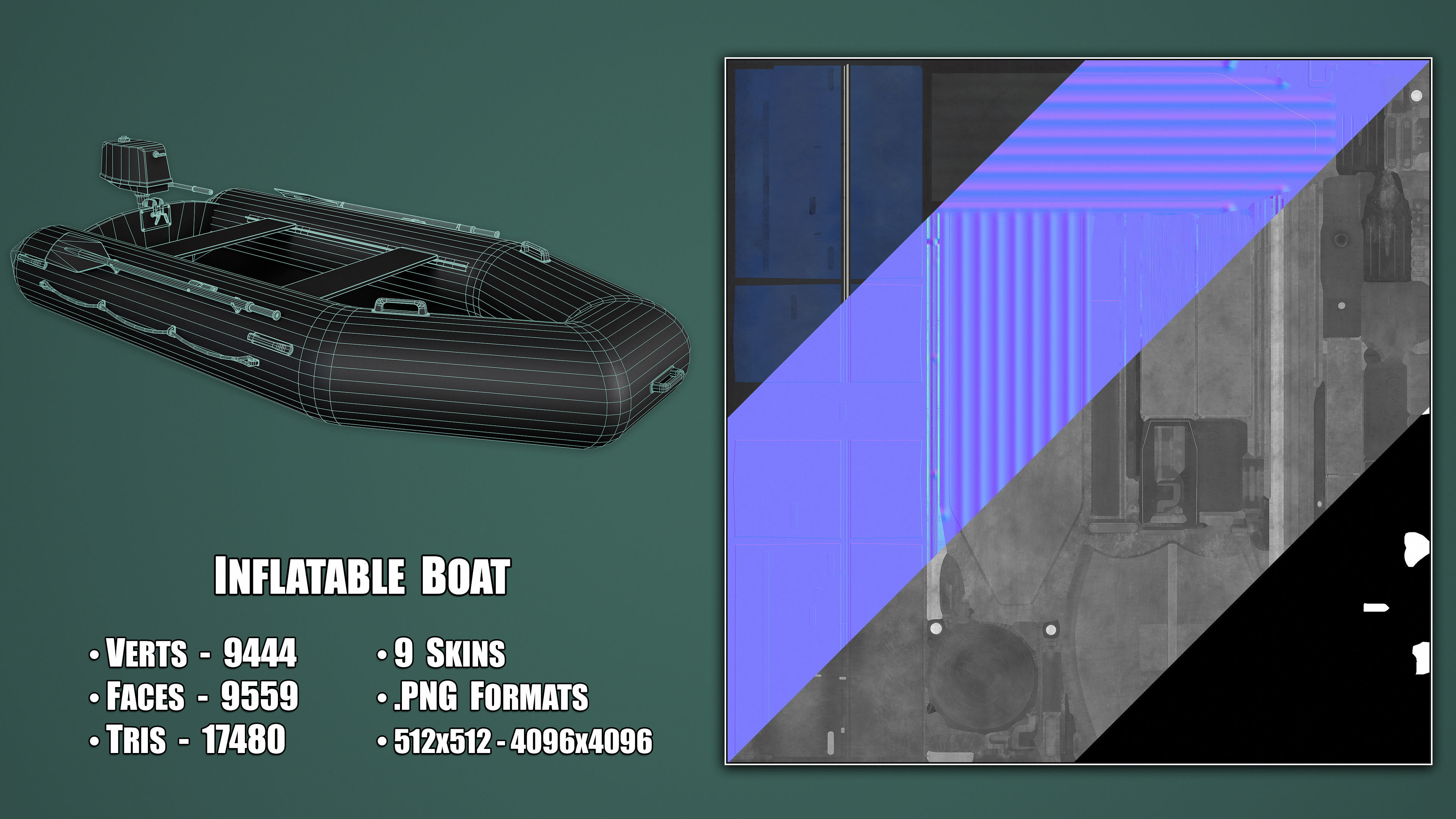 Inflatable Boat Low-poly 3D model_3