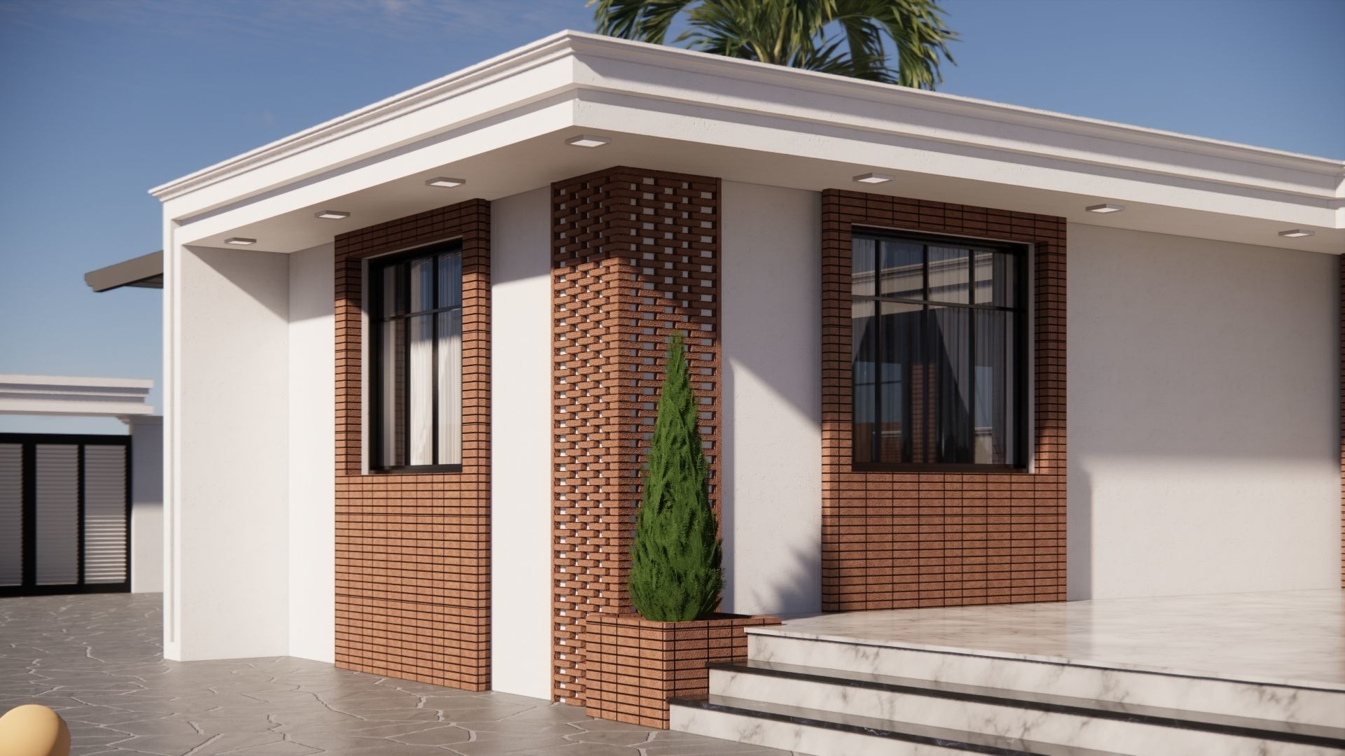 Garden flat villa Low-poly 3D model_1