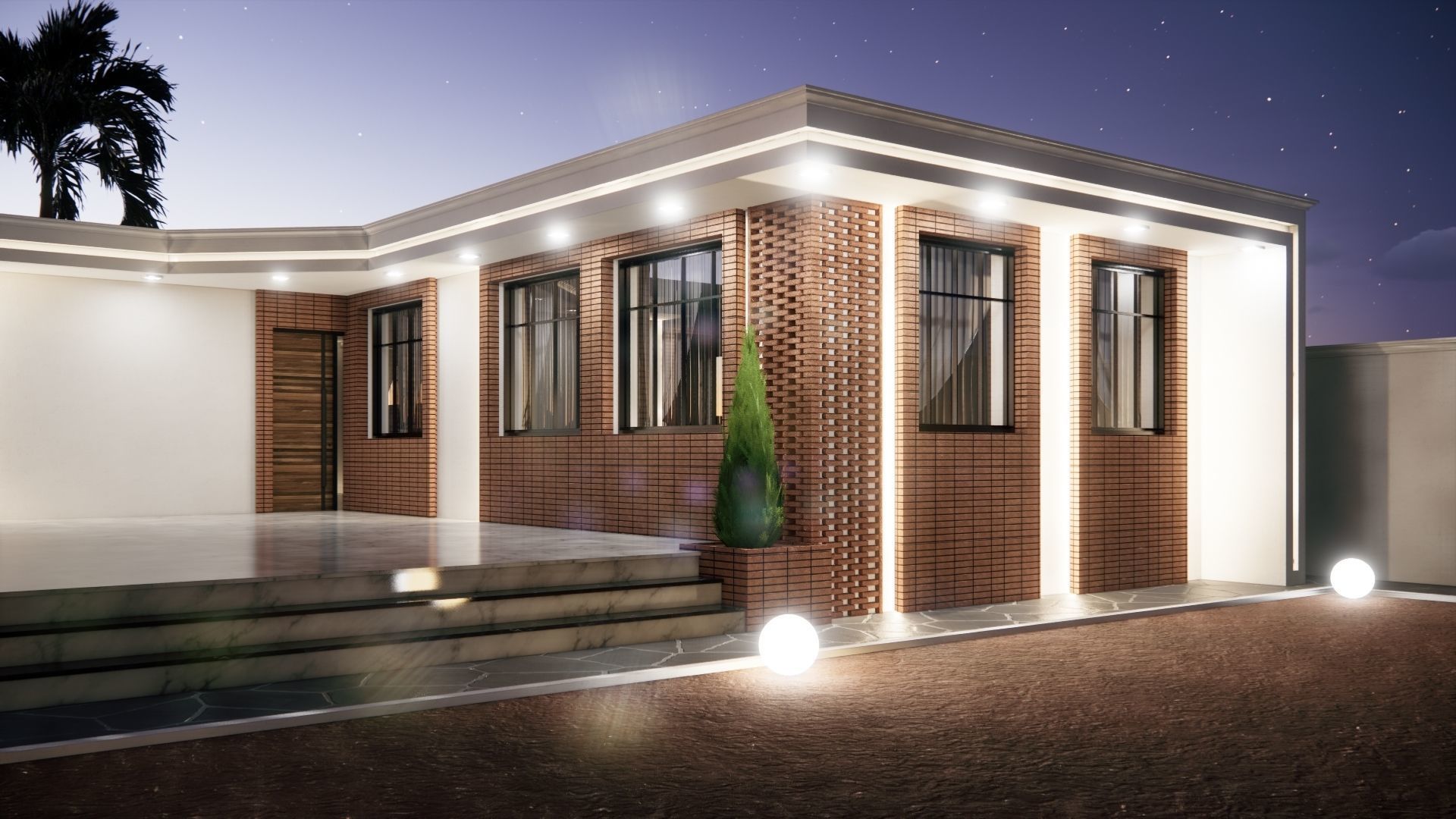 Garden flat villa Low-poly 3D model_4