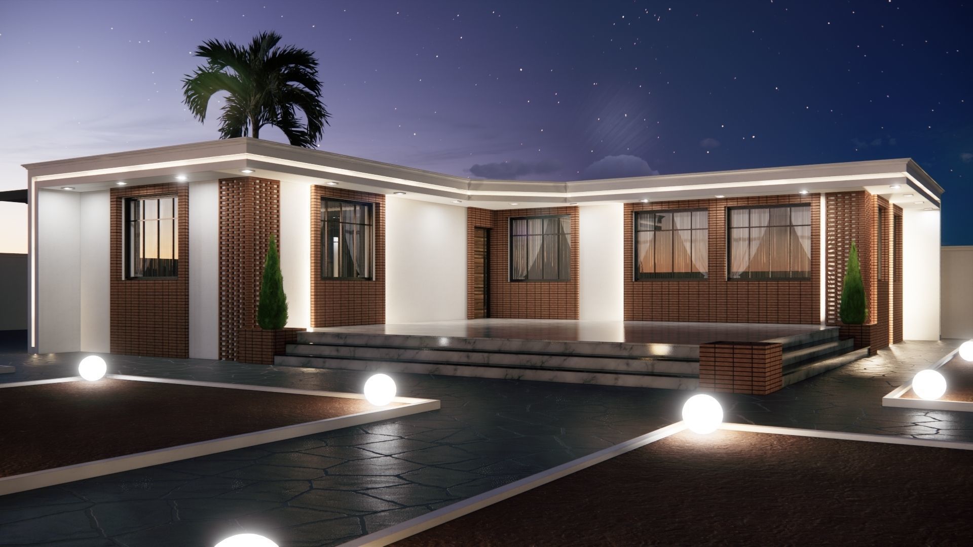 Garden flat villa Low-poly 3D model_3