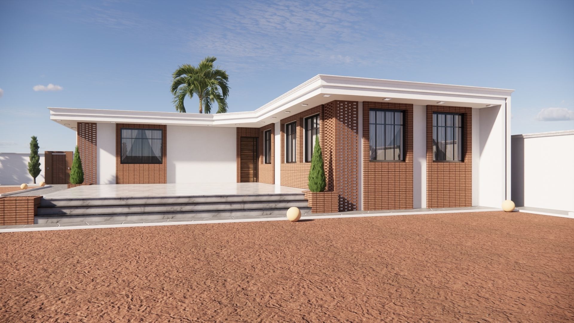 Garden flat villa Low-poly 3D model_2