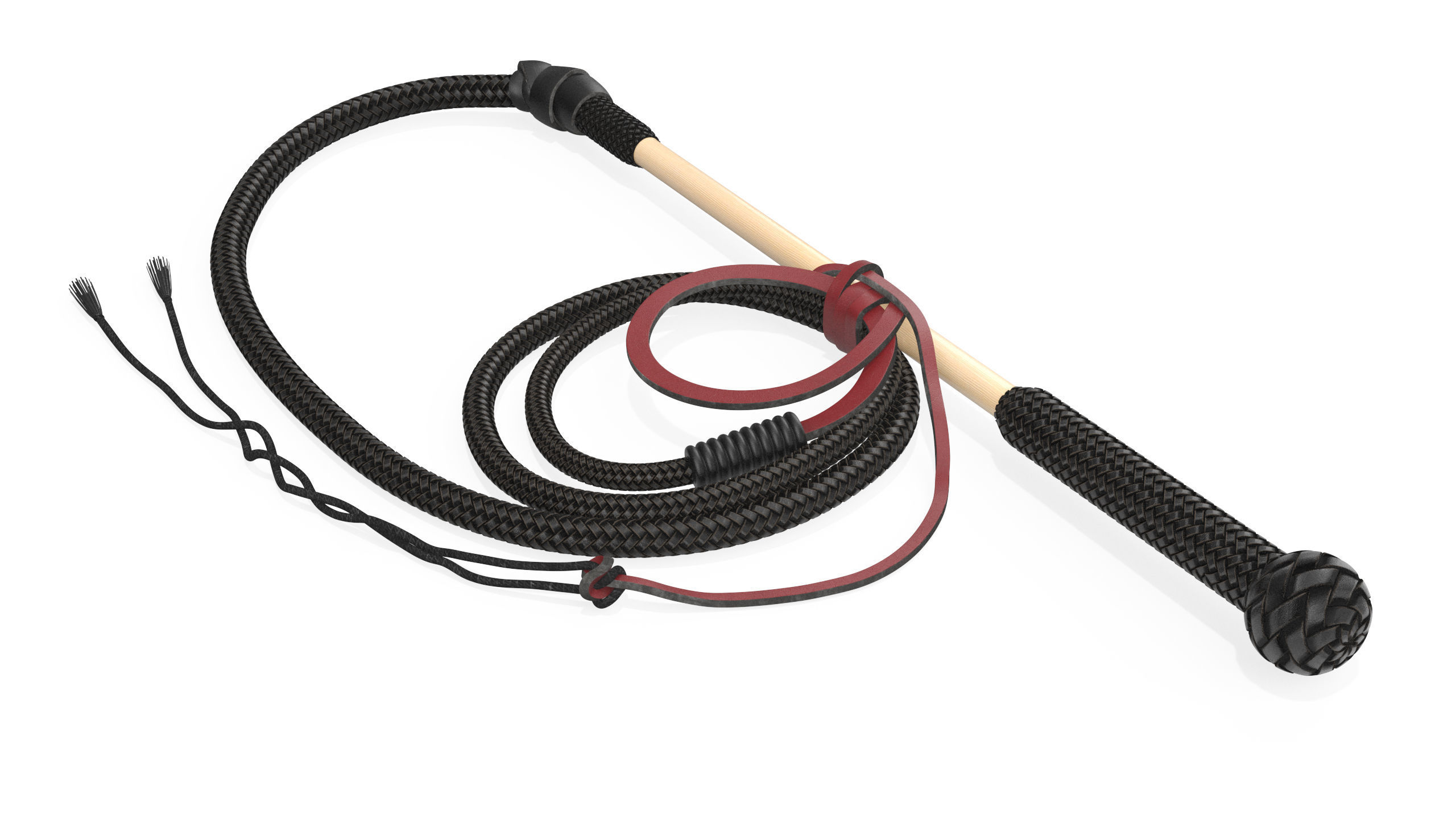 Leather Bullwhip Braided Black Rigged 3D model