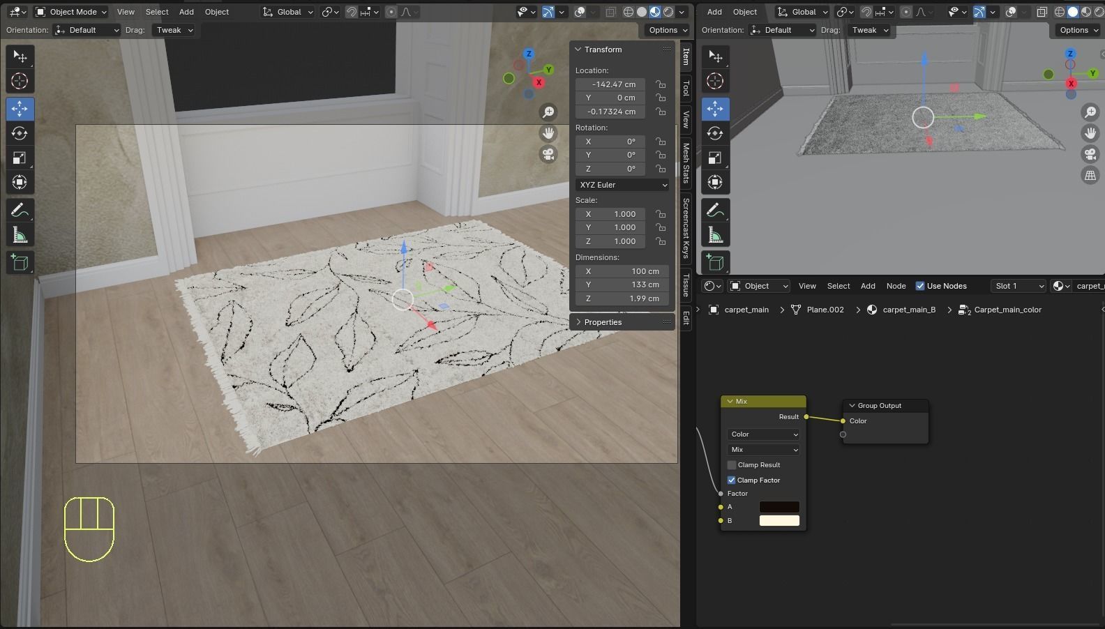 Cream Rug Using Blender Hair Particle System 3D model_2