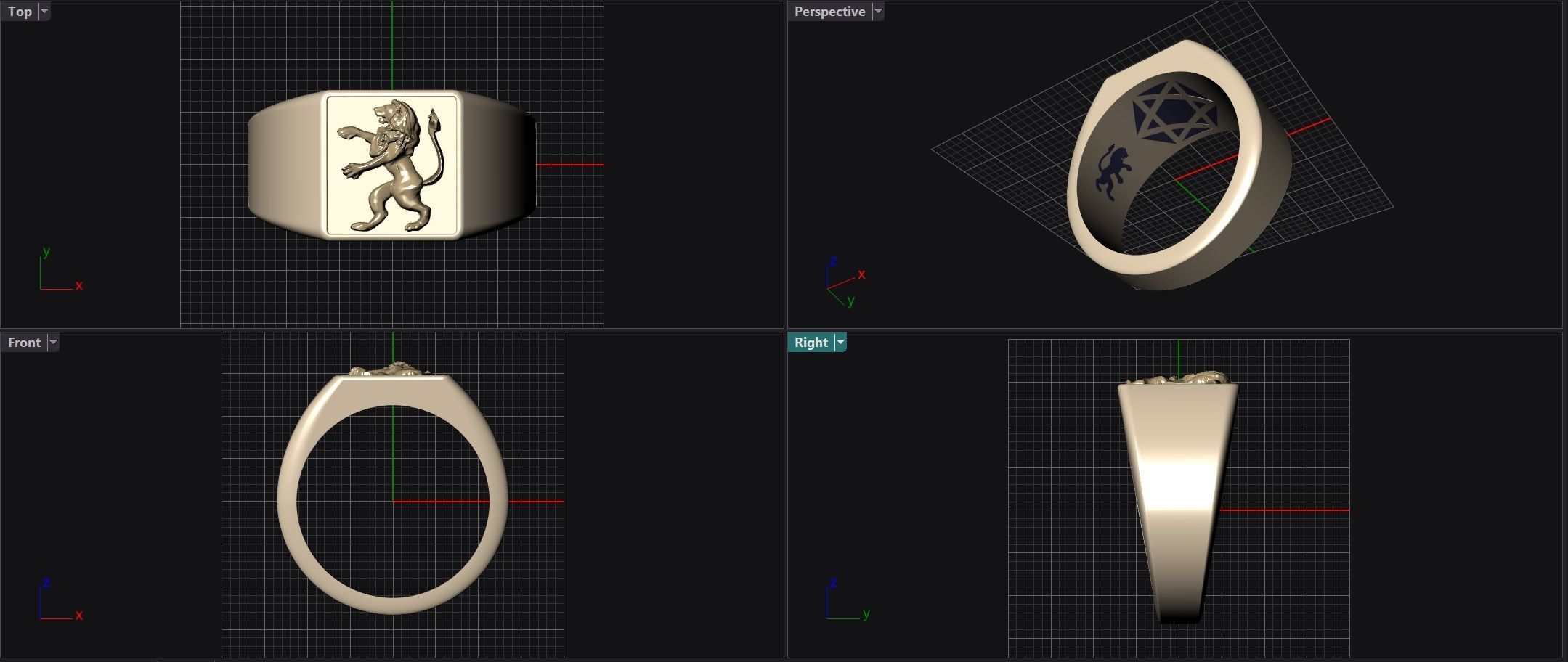 Lion Signet Ring 3D print model_5