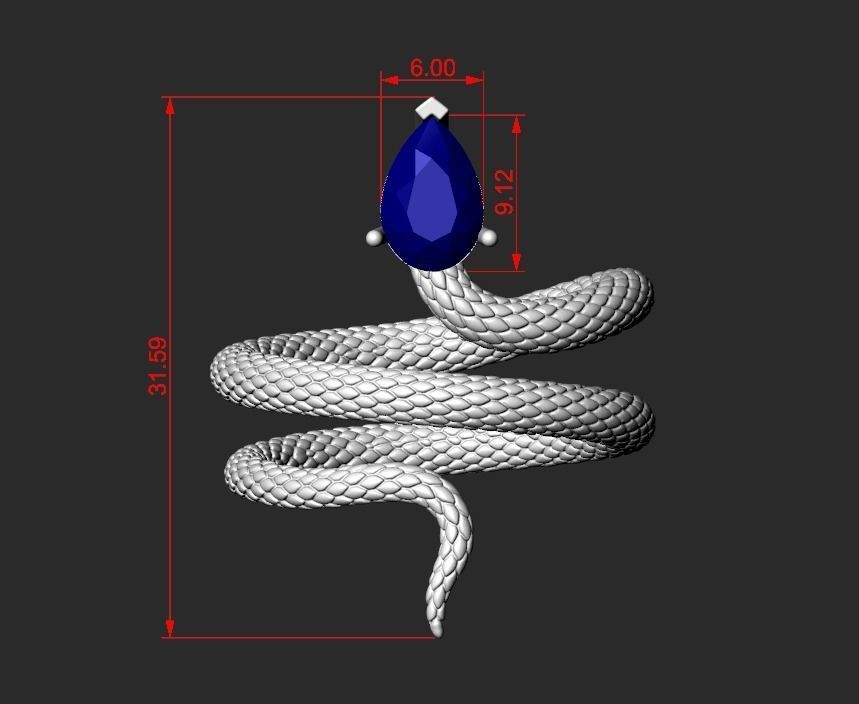 A SNAKE RING WITH A STONE Printable Model 3D print model_6