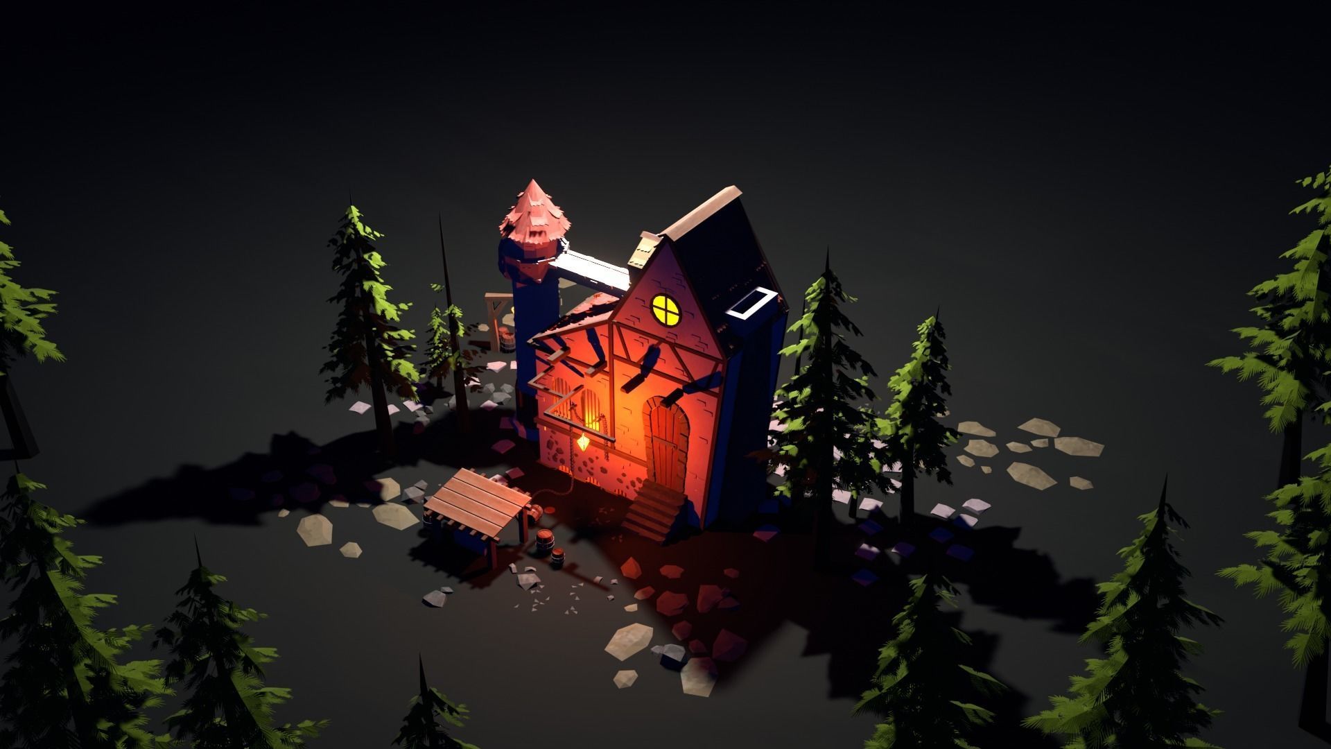 Low-poly 3D Model - Castle House Low-poly 3D model_1