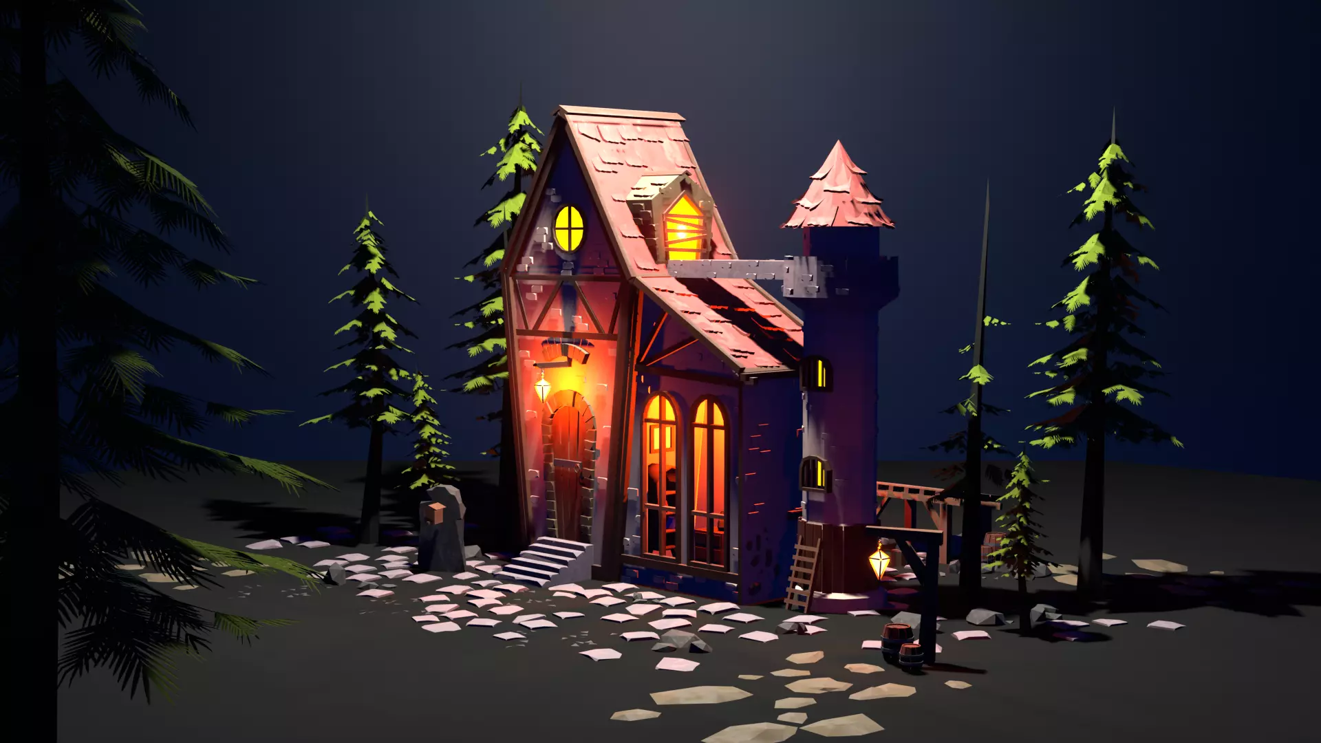 Low-poly 3D Model - Castle House Low-poly 3D model_0