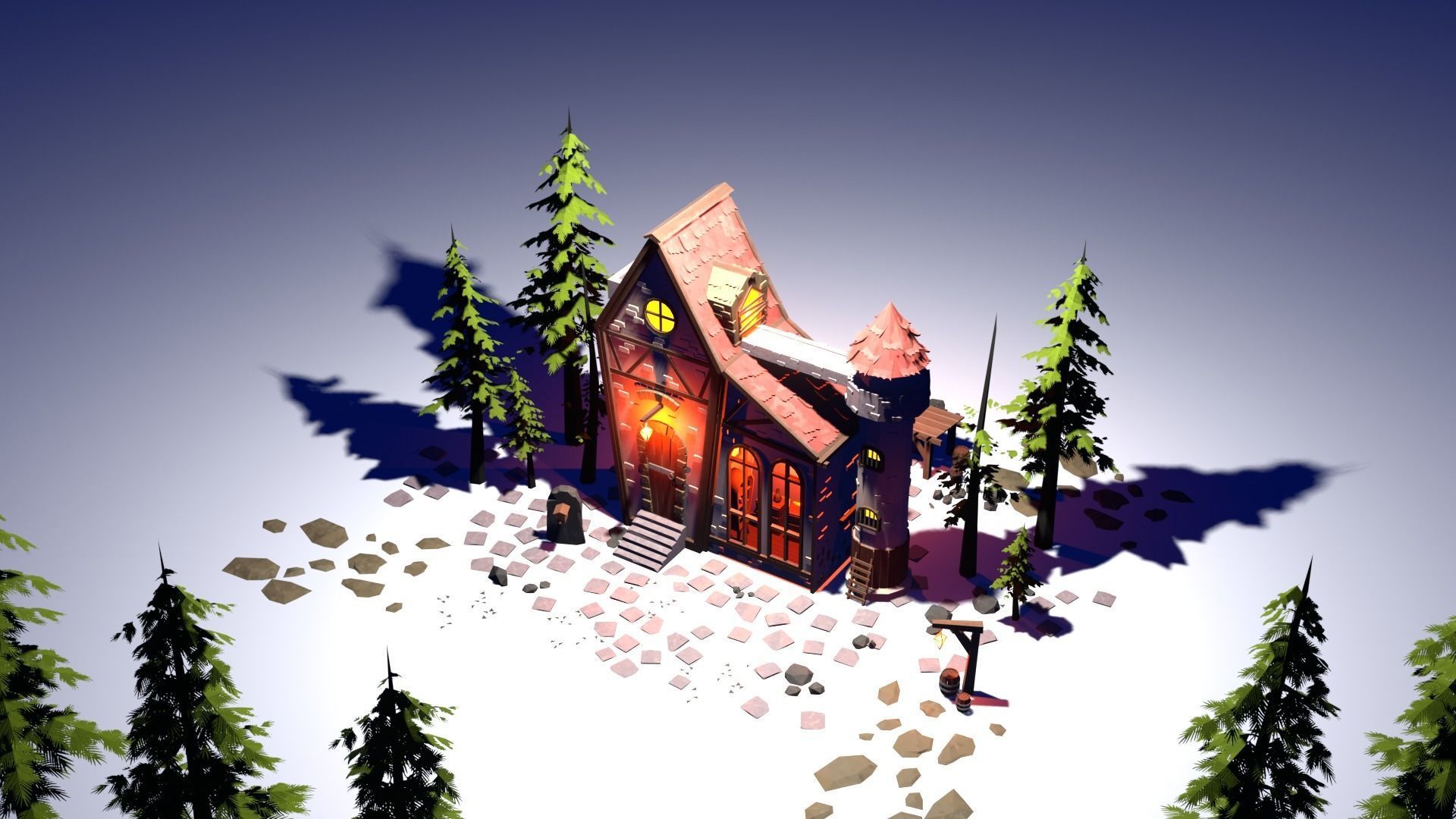 Low-poly 3D Model - Castle House Low-poly 3D model_2