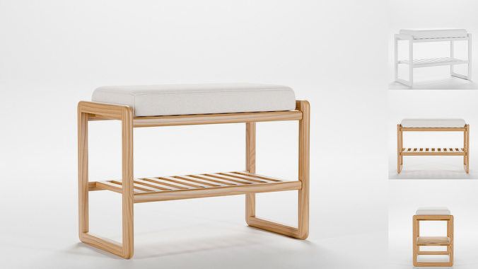 Grondin Coastal Style Solid Wood Shoe Bench 3D Model Low-poly 3D model