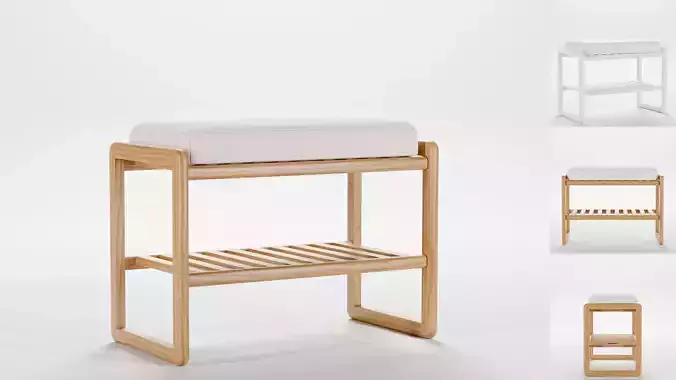 Grondin Coastal Style Solid Wood Shoe Bench 3D Model