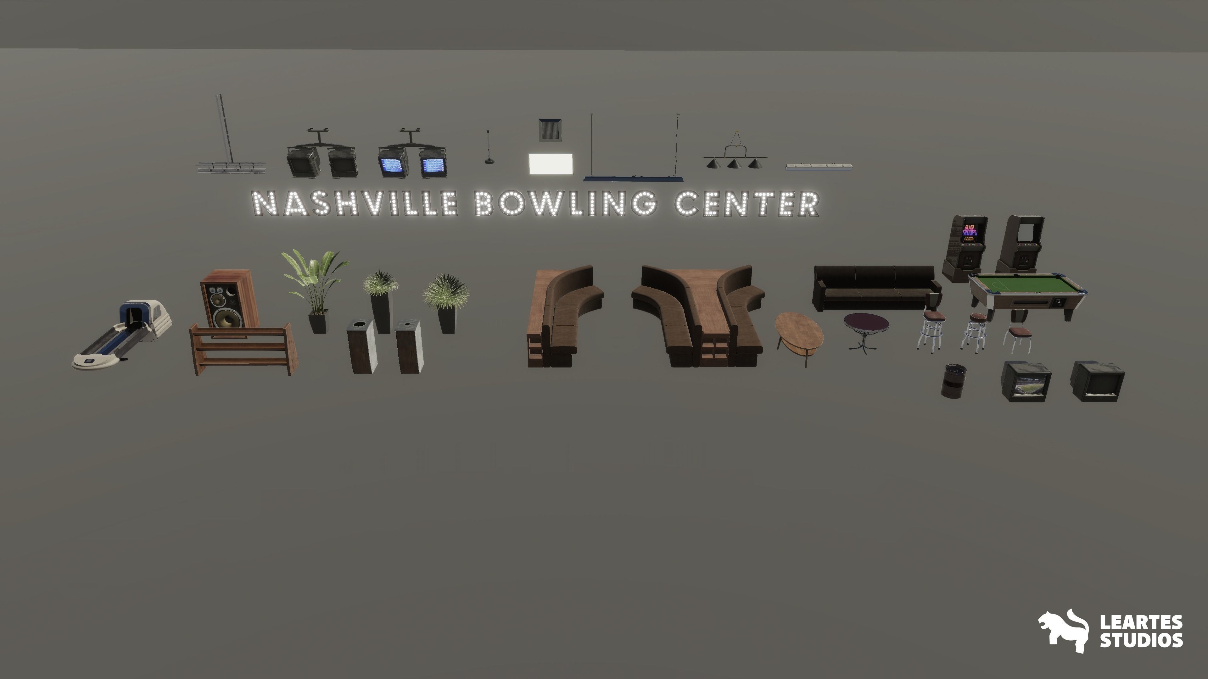 Bowling Alley Environment Low-poly 3D model_4