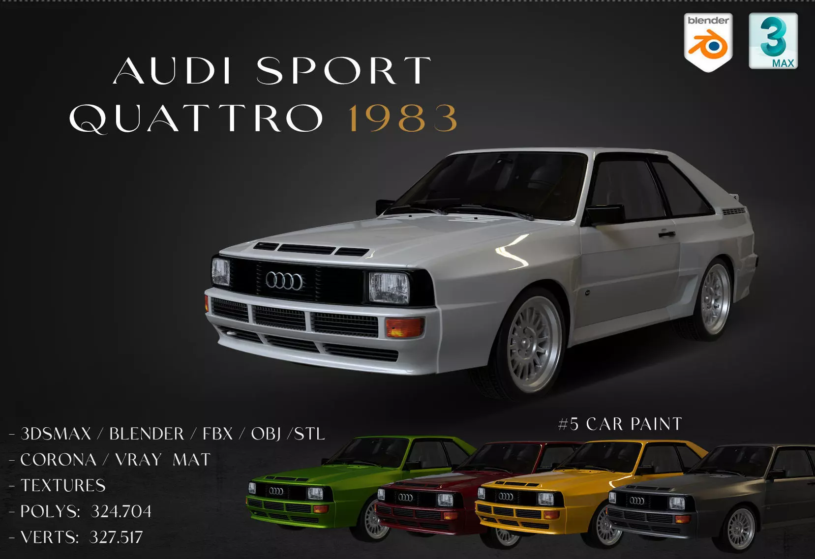 Audi Sport quattro 1983 Low-poly 3D model_0