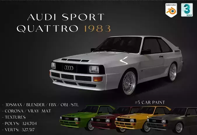 Audi Sport quattro 1983 Low-poly 3D model