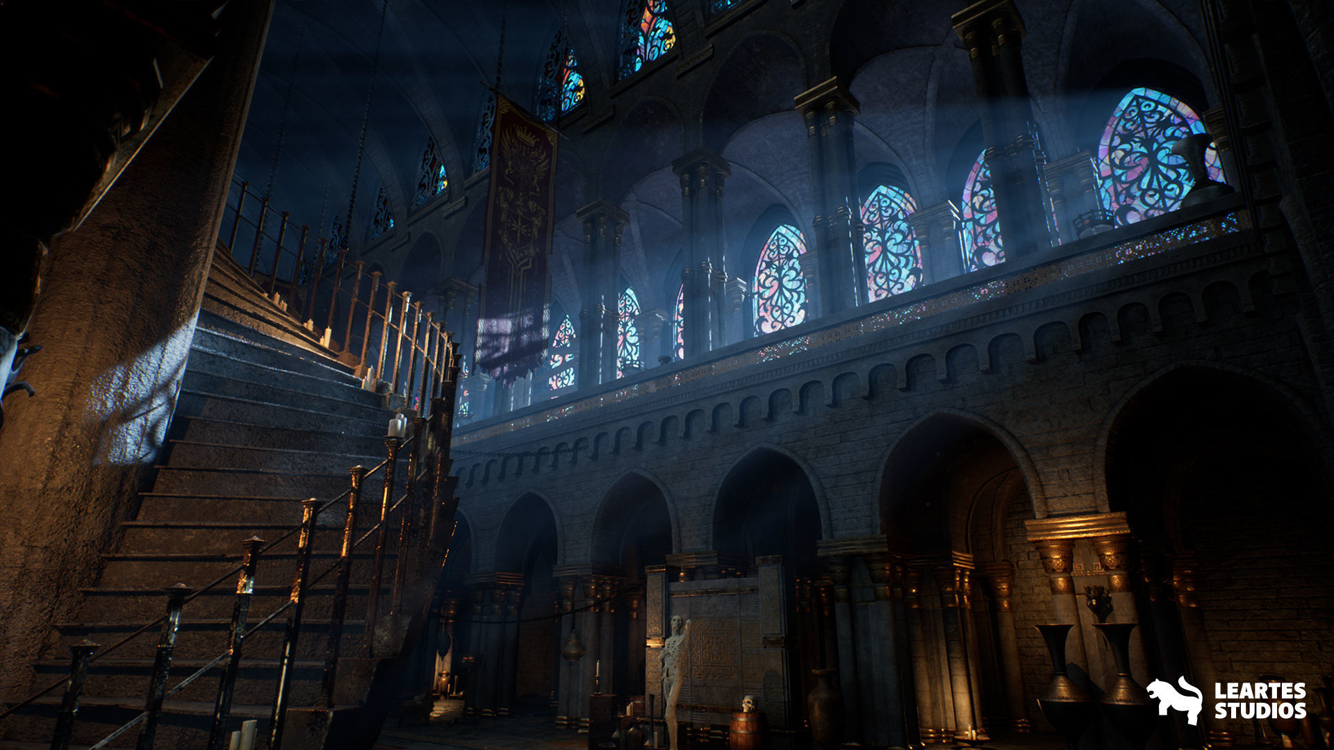 Dark Fantasy Church Environment Low-poly 3D model_4