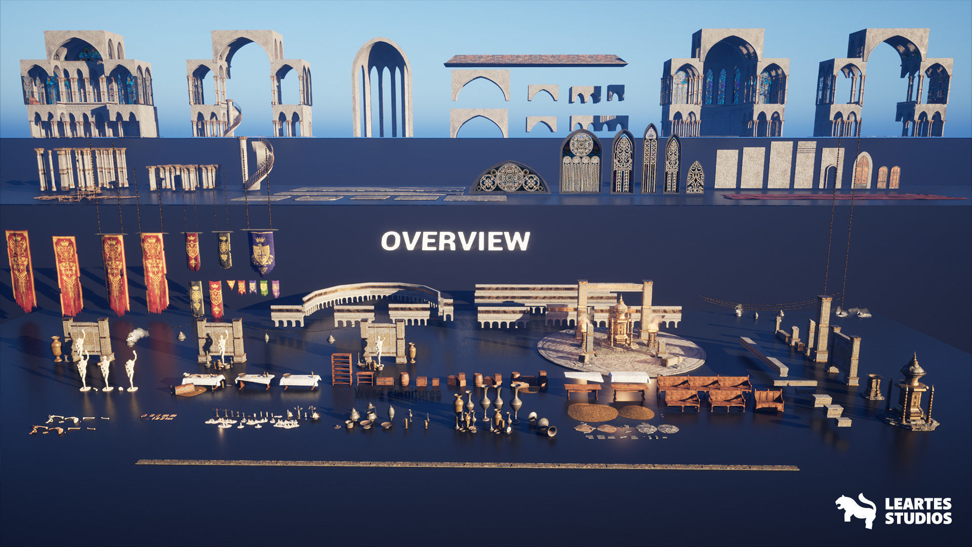 Dark Fantasy Church Environment Low-poly 3D model_15